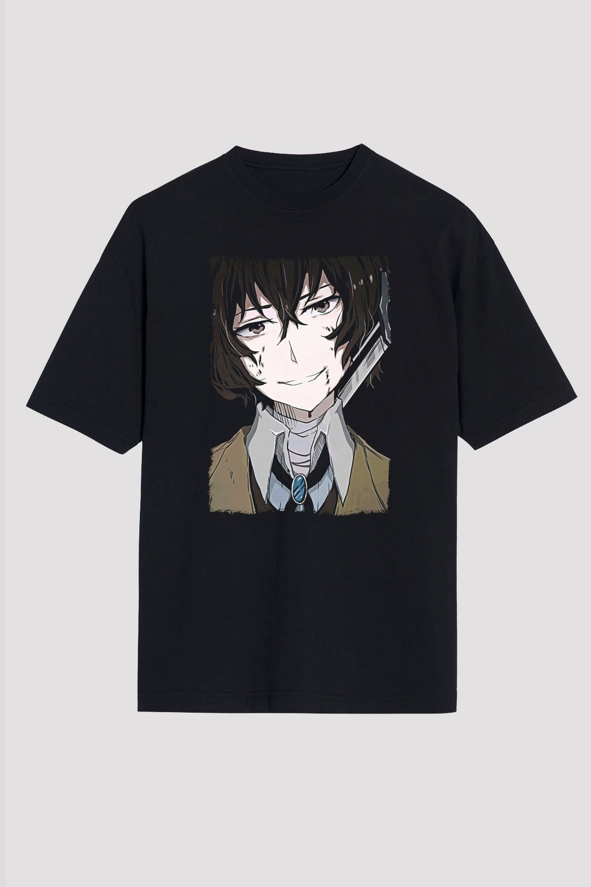 Dazai Baskılı Unisex Siyah Oversize Tişört - Tshirt