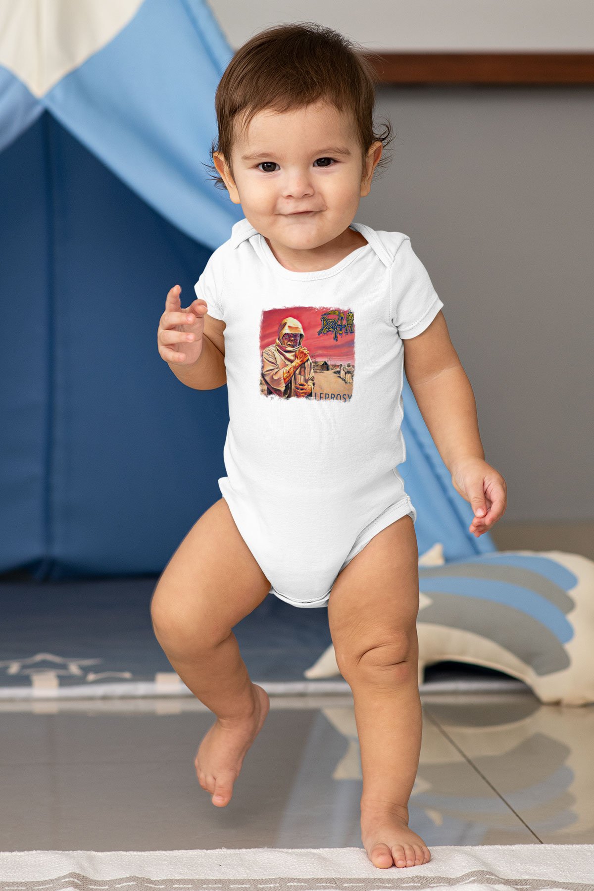 Death Baskılı Unisex Beyaz Bebek Body - Zıbın