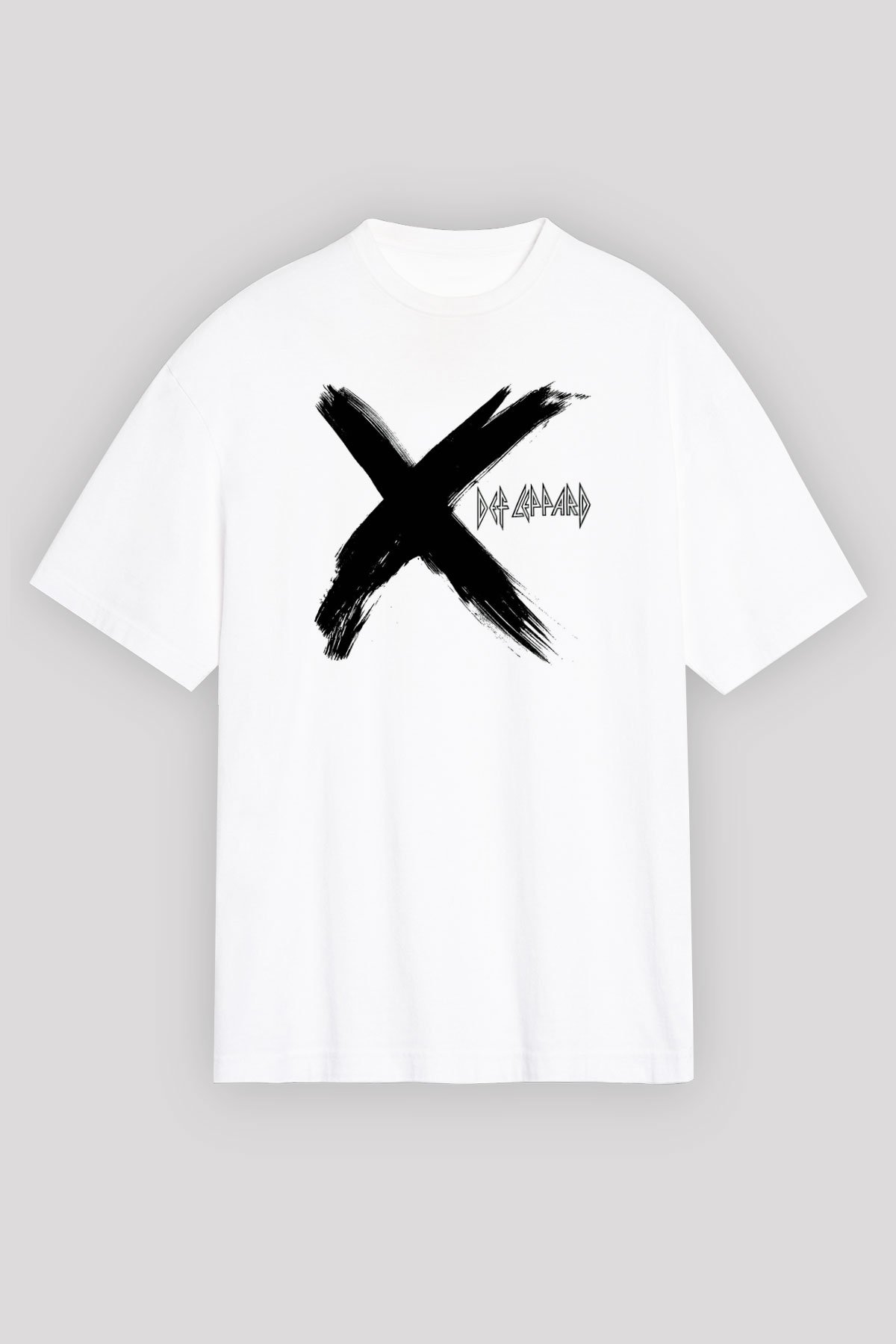 Def Leppard Baskılı Unisex Beyaz Oversize Tişört