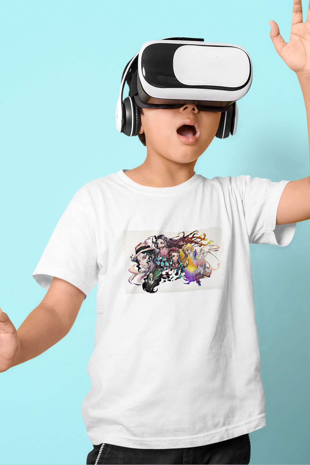Demon Slayer Baskılı Beyaz Unisex Beyaz Çocuk Tişört - Tshirt