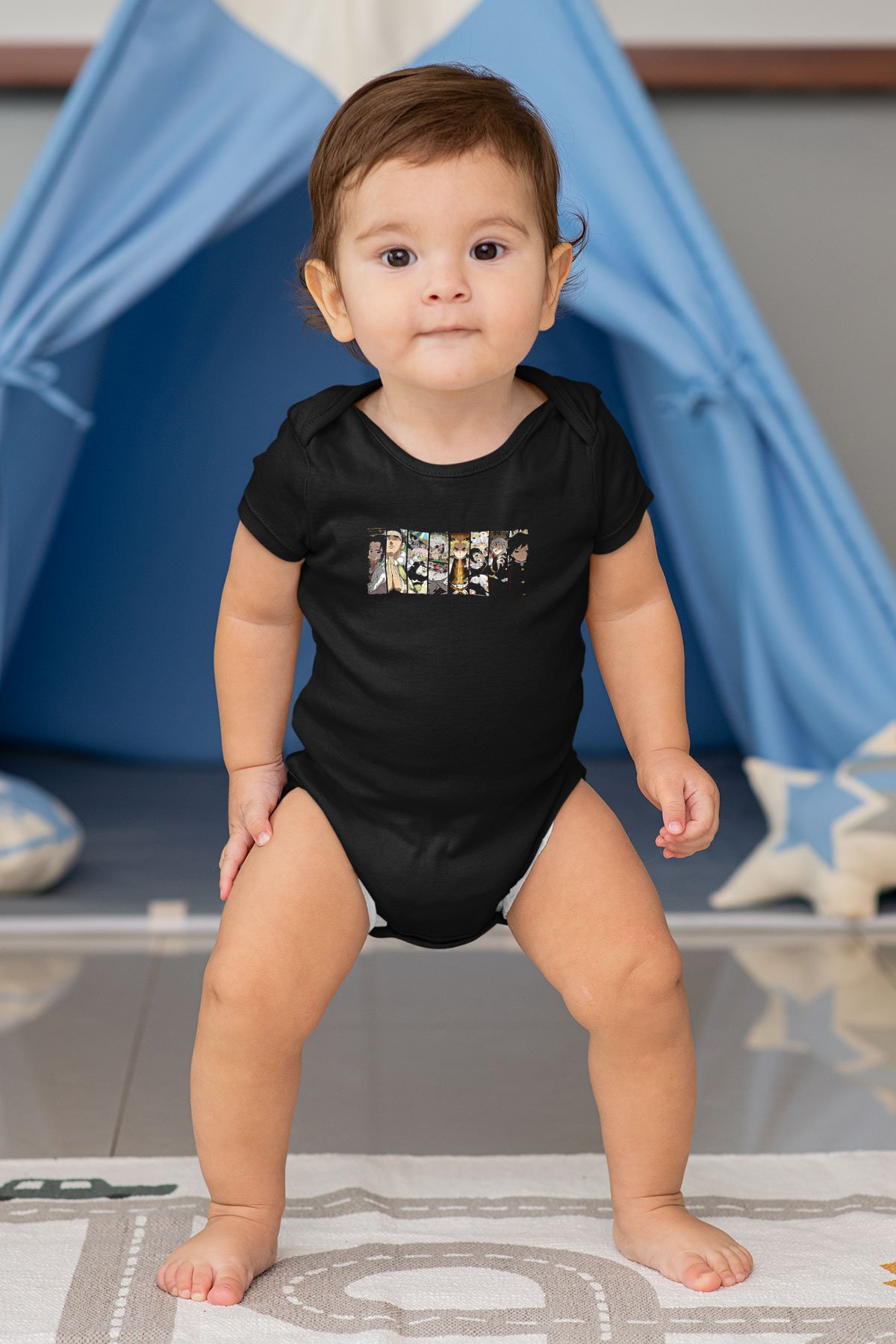 Demon Slayer Baskılı Unisex Siyah Bebek Body - Zıbın