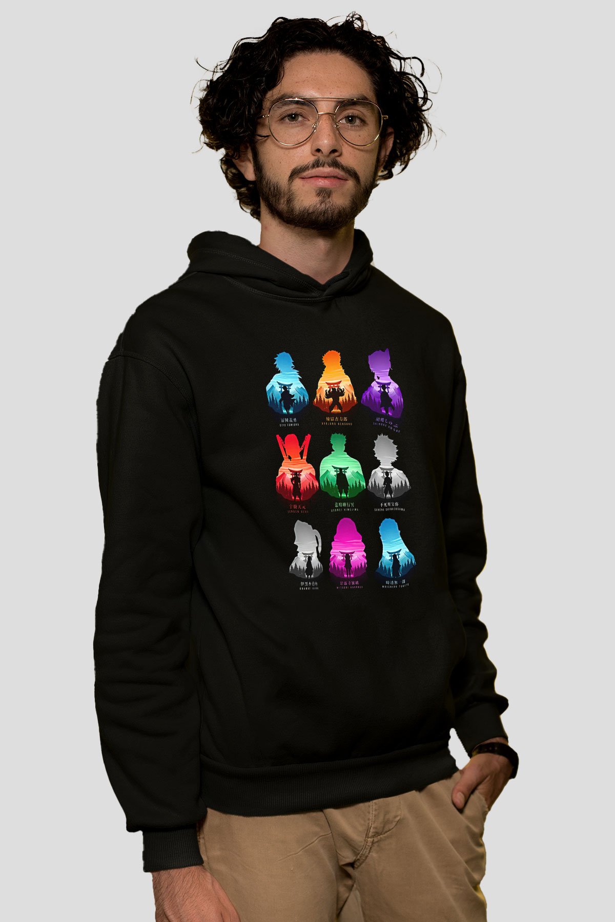 Demon Slayer Baskılı Unisex Siyah Hoodie