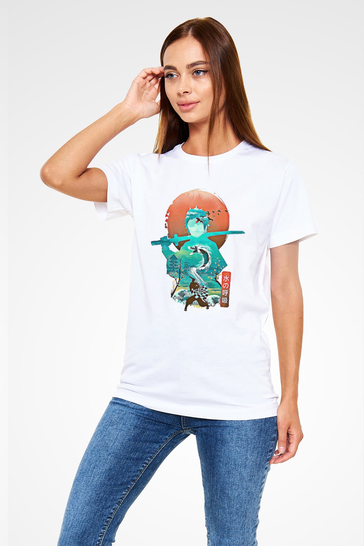 Demon Slayer Unisex Baskılı Beyaz Tişört - Tshirt