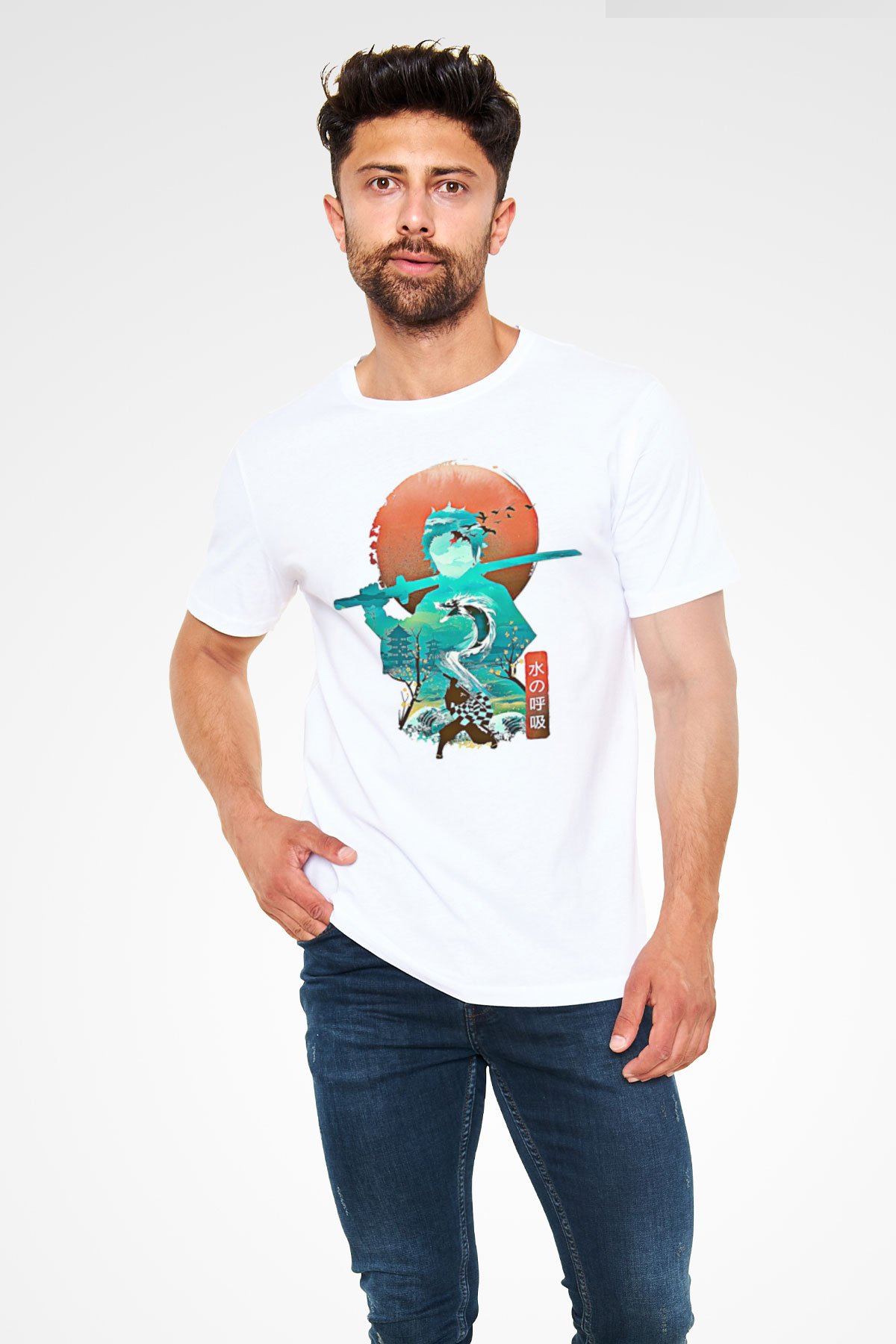 Demon Slayer Unisex Baskılı Beyaz Tişört - Tshirt