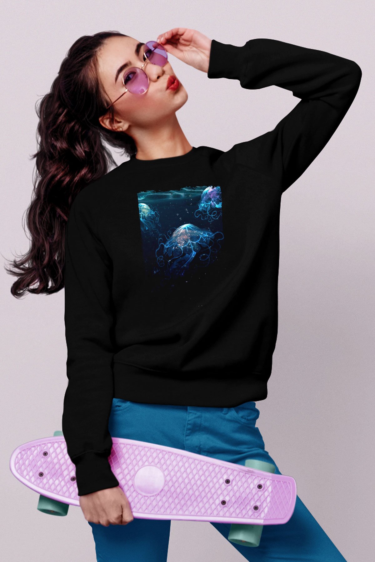 Deniz canlıları Siyah Unisex Sweatshirt