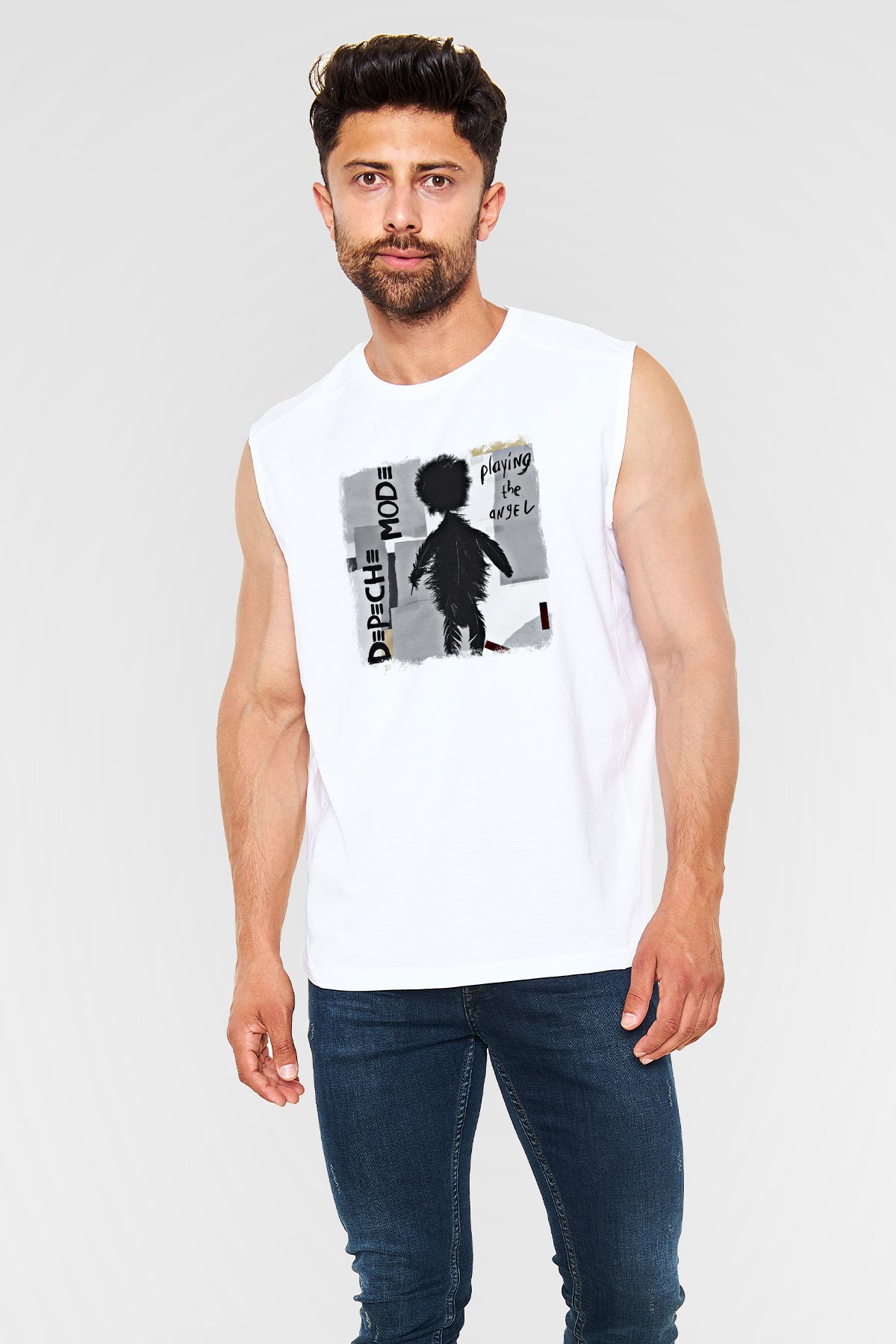Depeche Mode Baskılı Unisex Beyaz Kolsuz Tişört