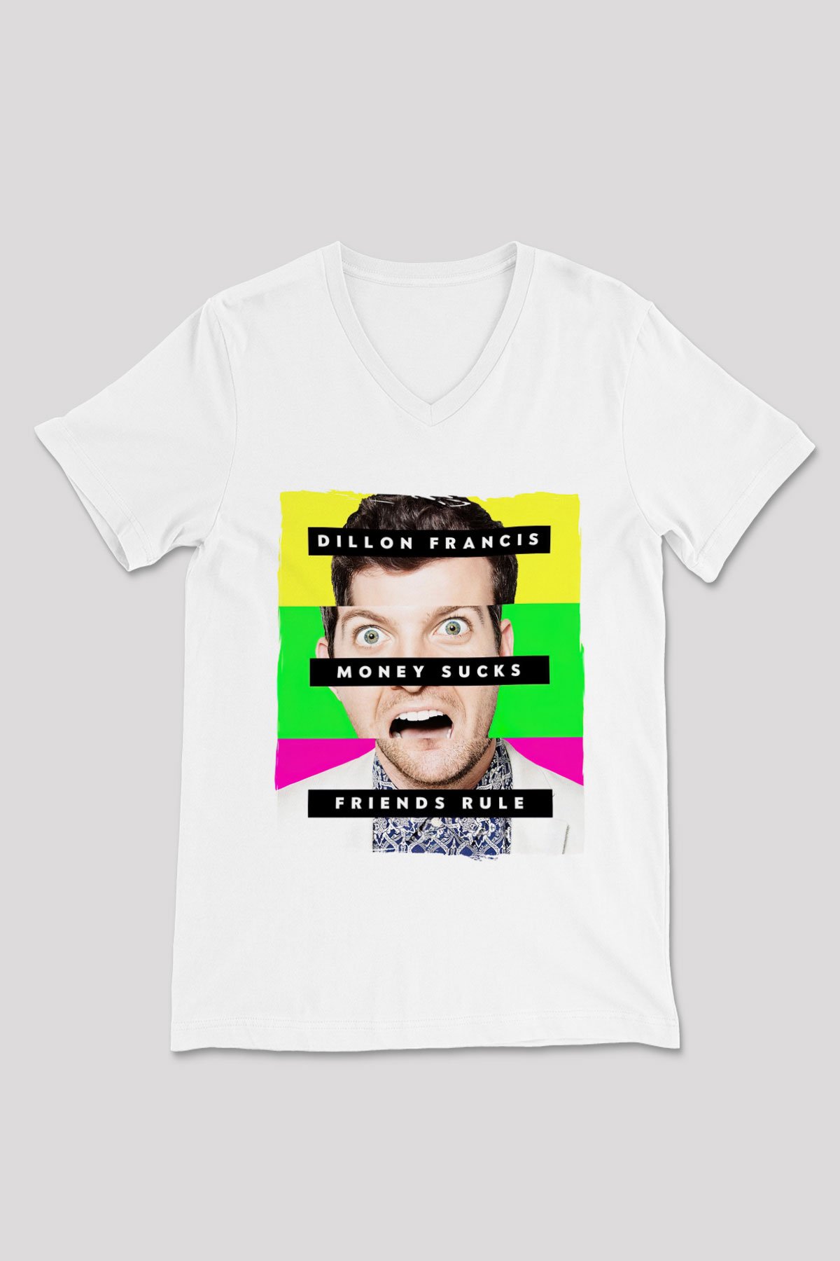 Dillion Francis Beyaz Unisex V Yaka Tişört