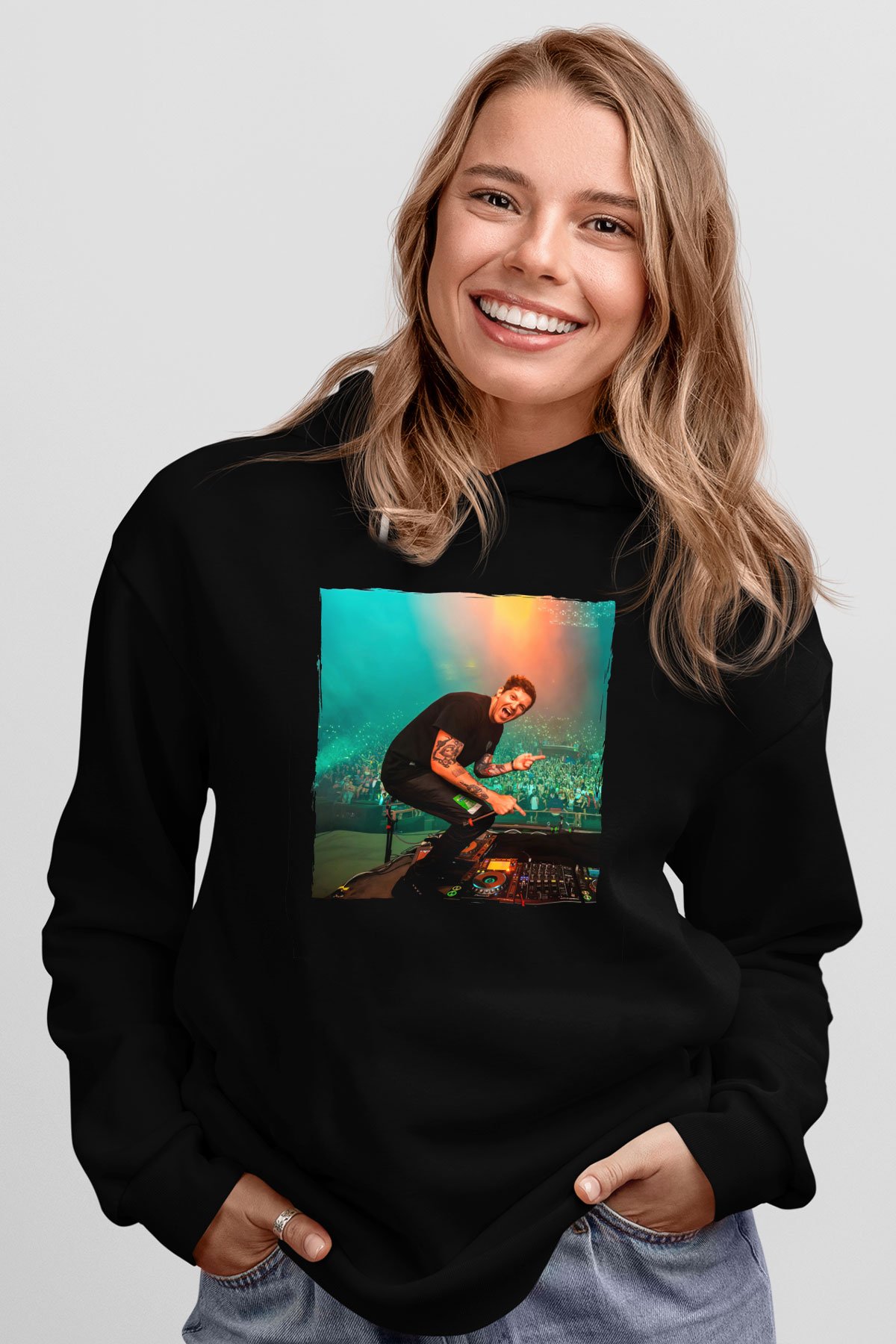 Dillion Francis Siyah Unisex Kapüşonlu Sweatshirt