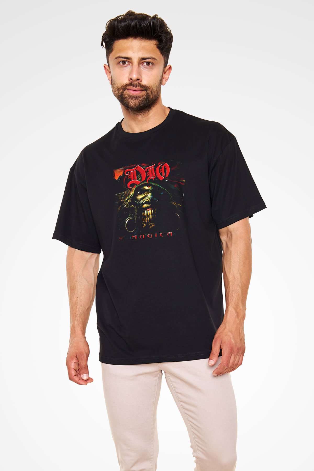 Dio Baskılı Unisex Siyah Oversize Tişört