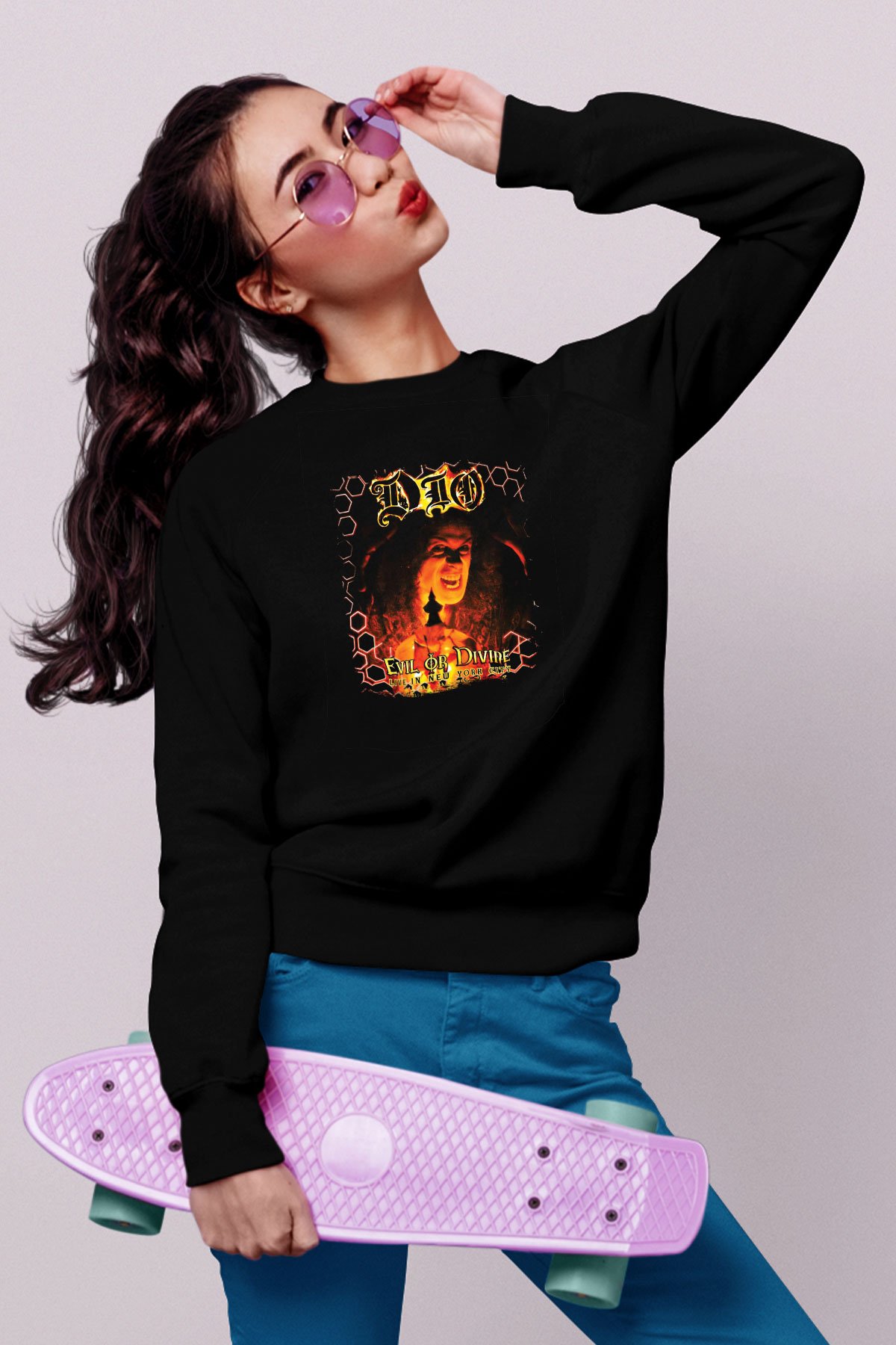 Dio Baskılı Unisex Siyah Sweatshirt