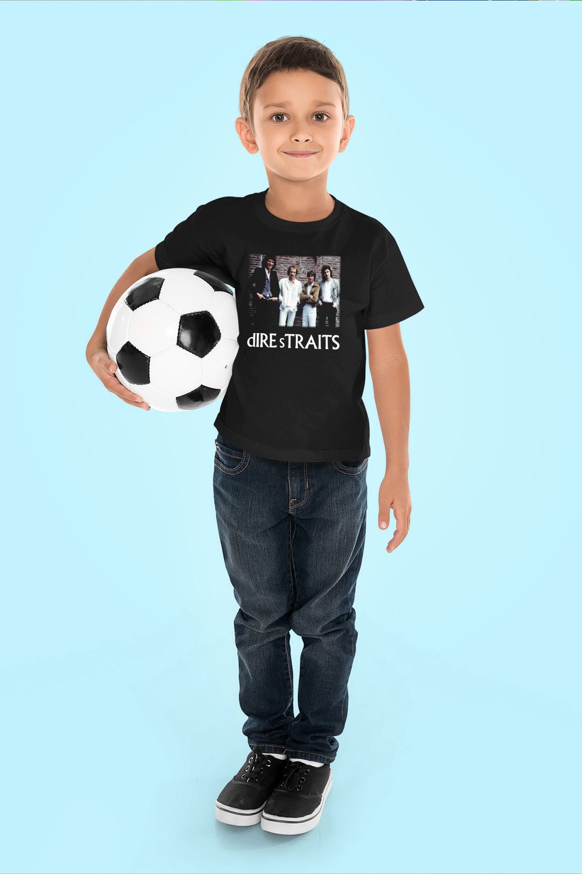 Dire Straits Baskılı Siyah Unisex Çocuk Tişört