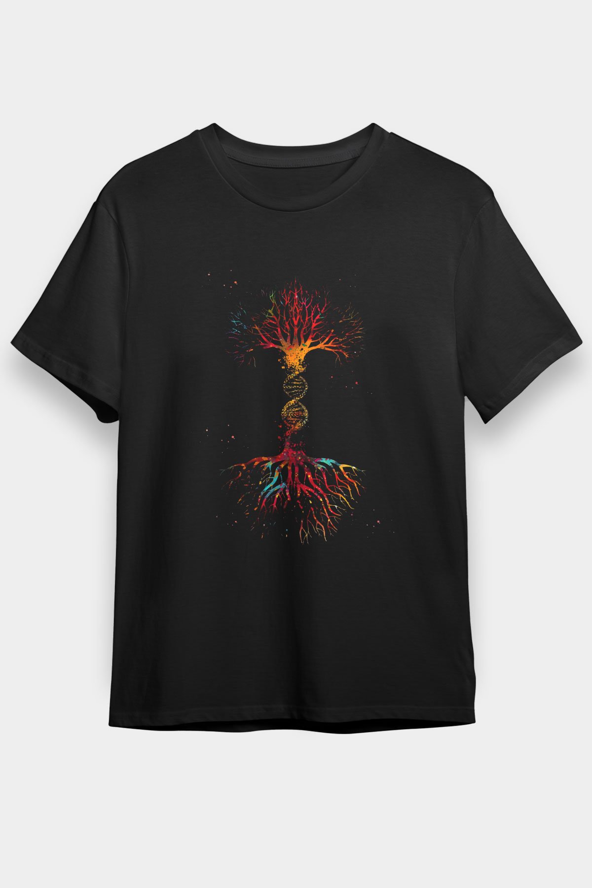 DNA Ağaç Baskılı Unisex Siyah Tişört - Tshirt