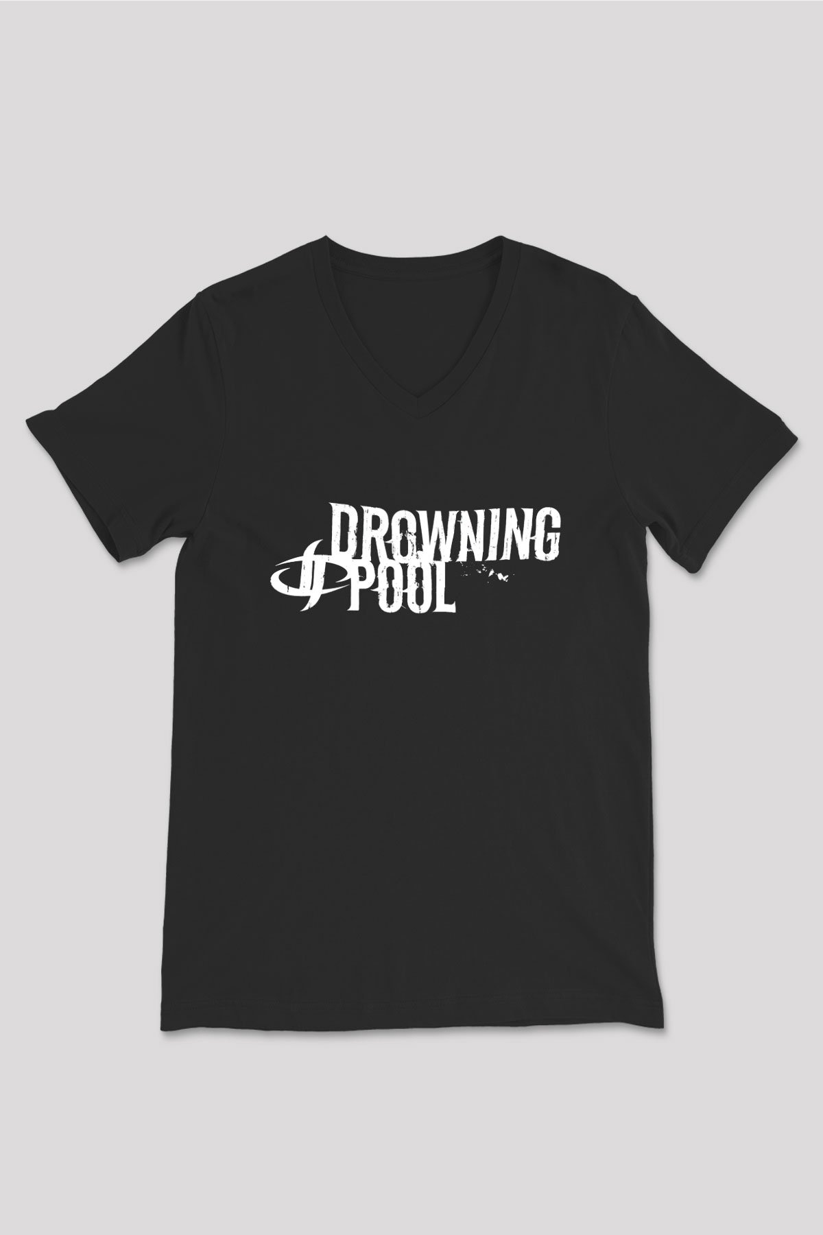 Drowning Pool Baskılı Unisex Siyah V Yaka Tişört - Tshirt
