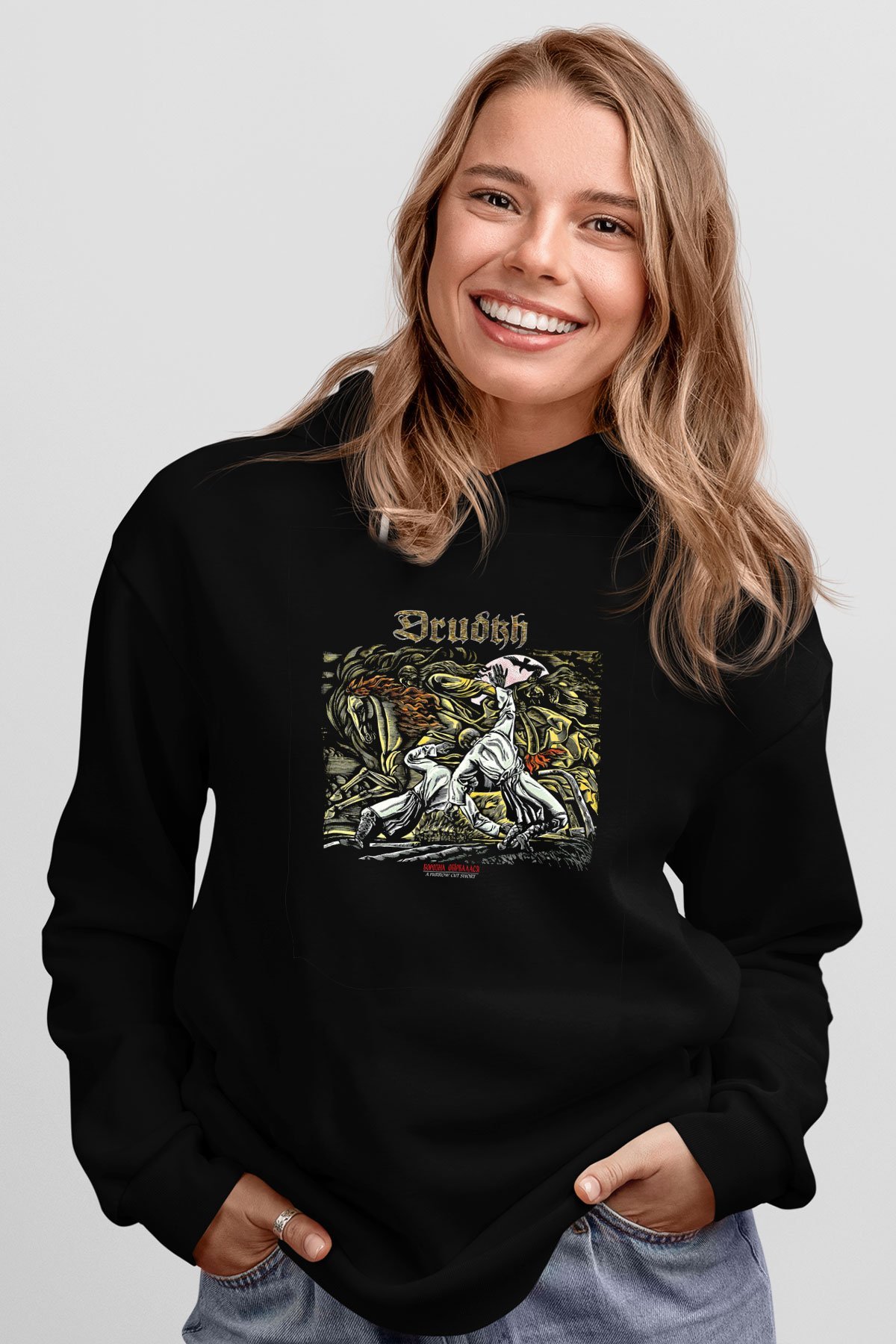 Drudkh Baskılı Unisex Siyah Hoodie