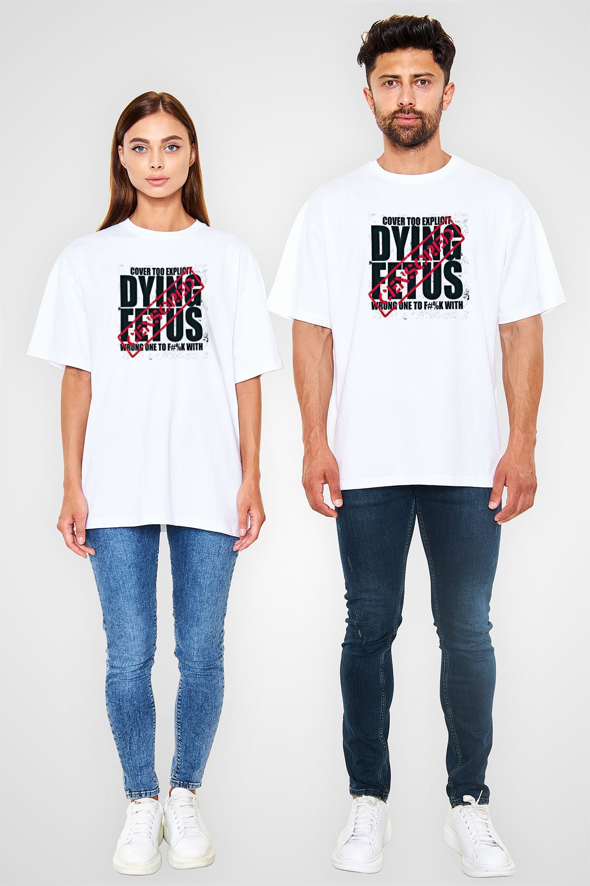 Dying Fetus Baskılı Unisex Beyaz Oversize Tişört