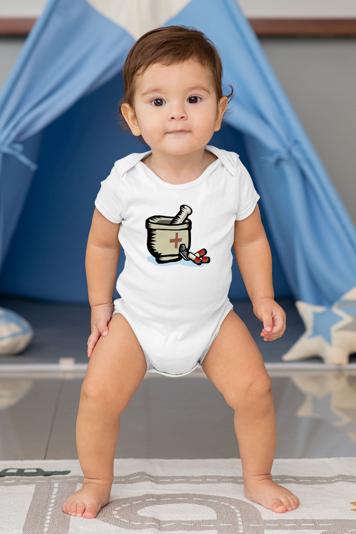 Eczacı Baskılı Beyaz Unisex Bebek Body - Zıbın