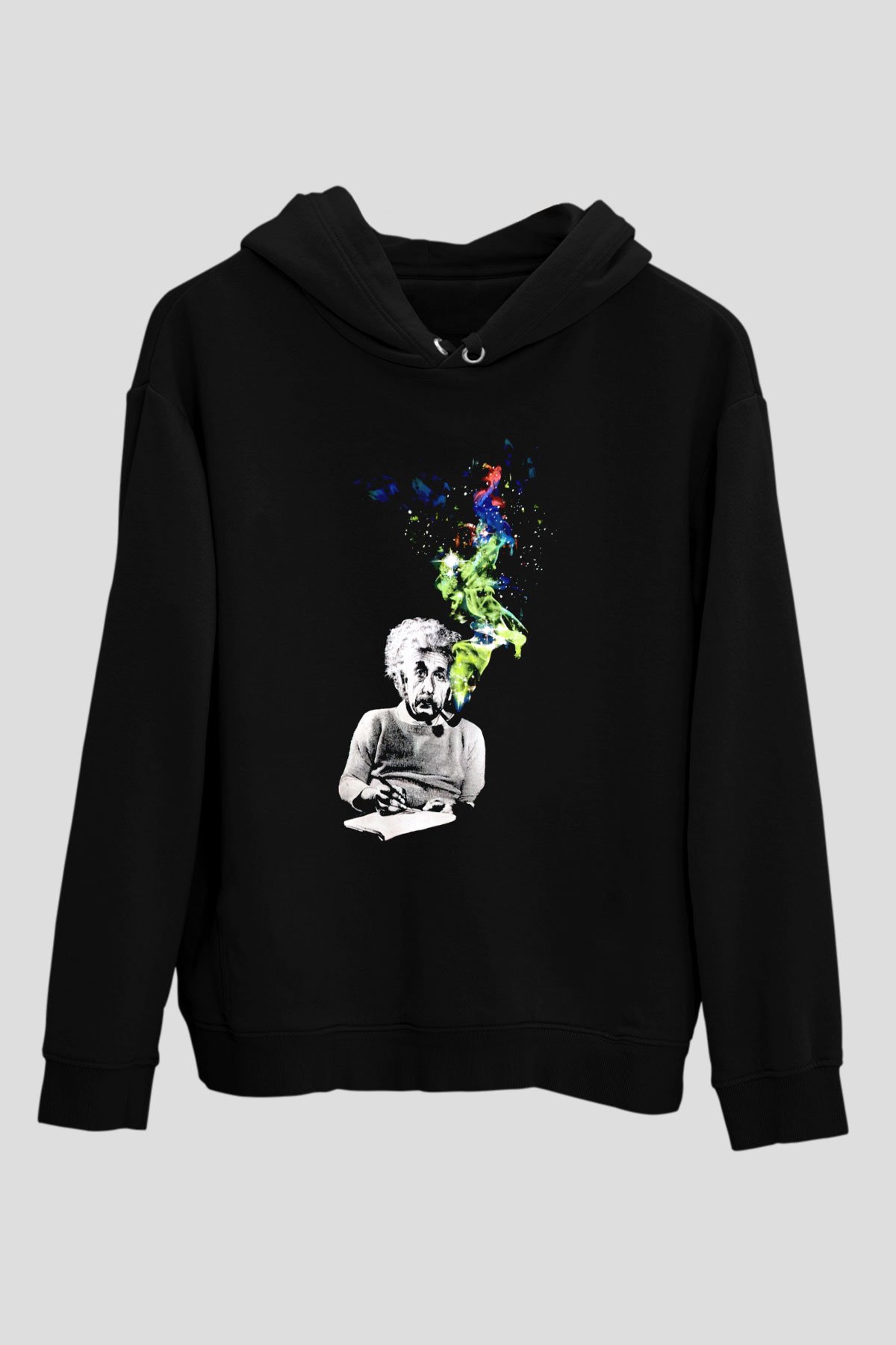 Einstein Siyah Unisex Kapüşonlu Sweatshirt