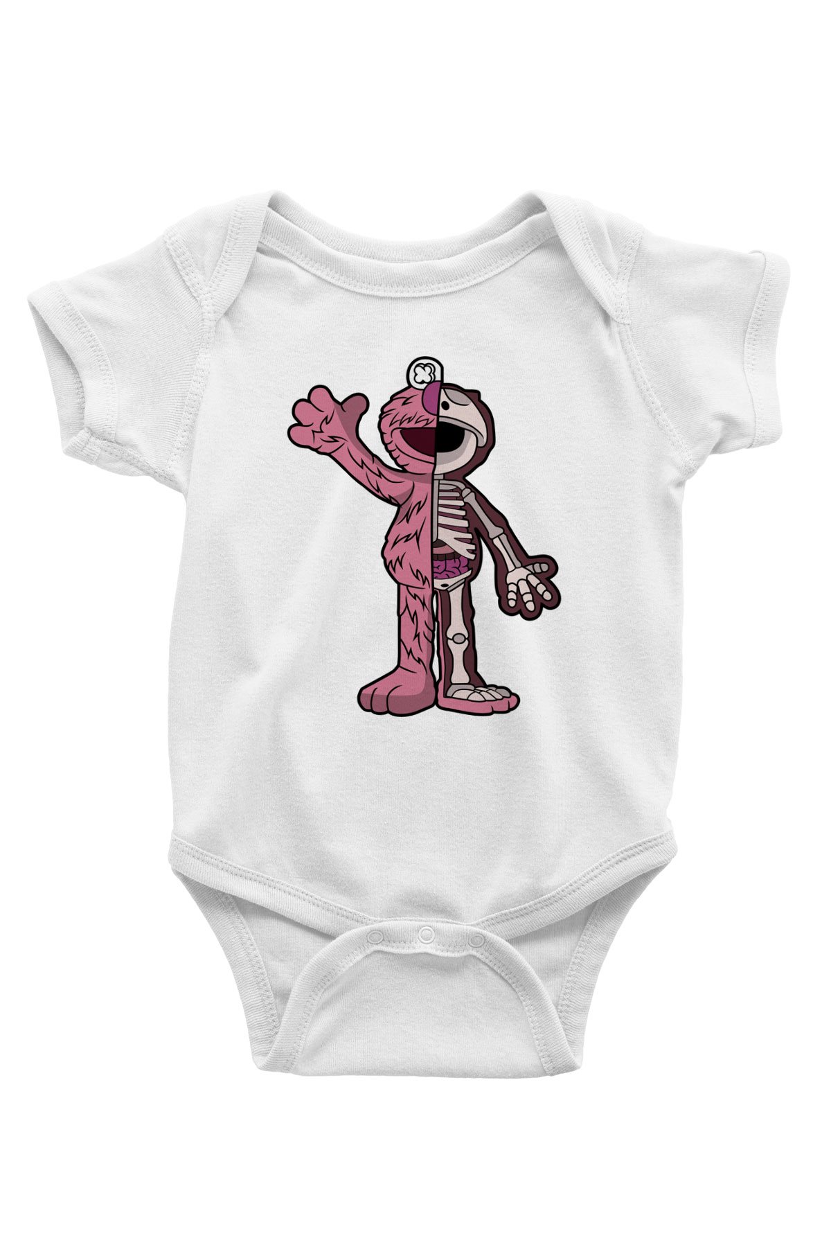 Elmo Half Skeleton Baskılı Unisex Beyaz Bebek Body - Zıbın