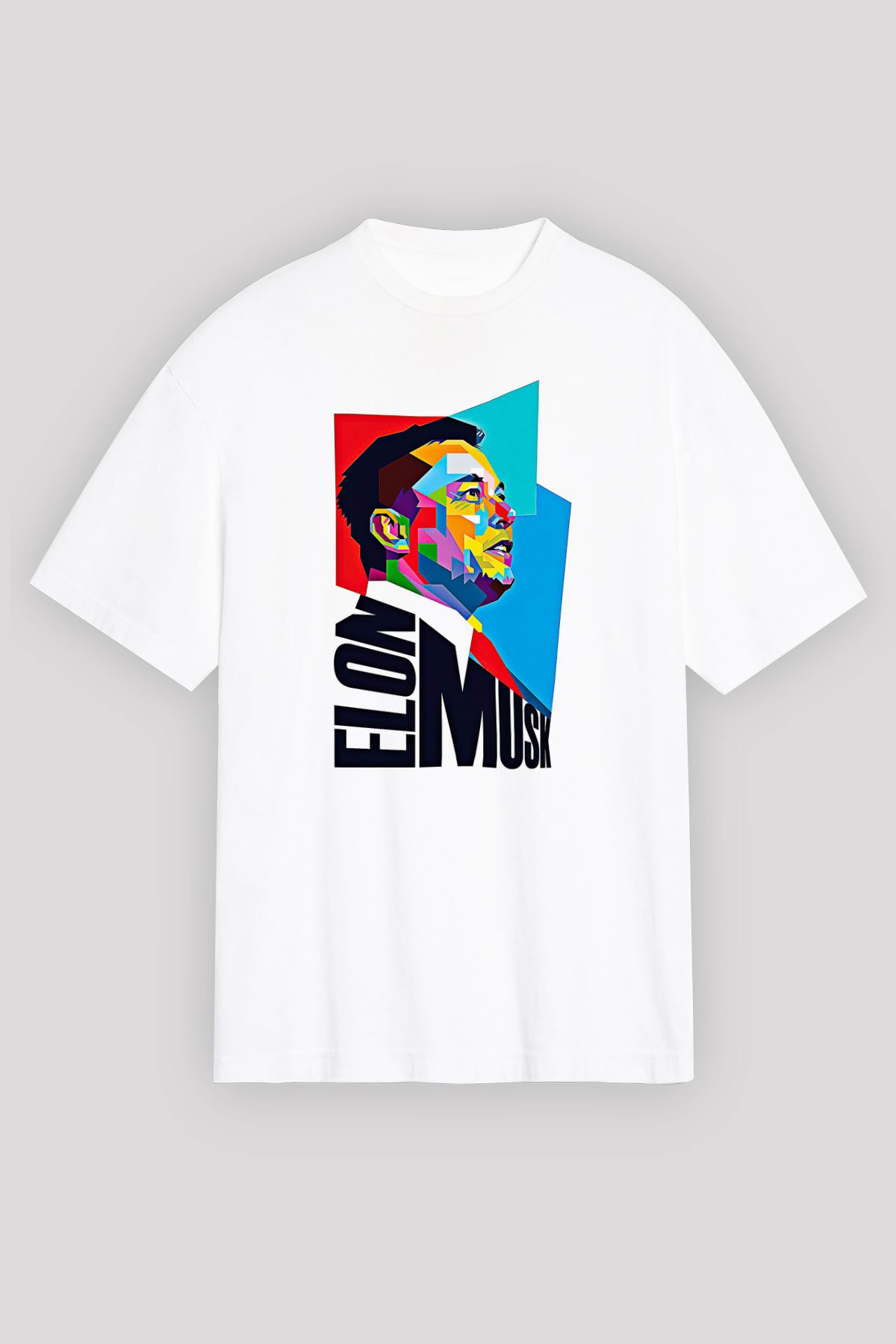 Elon Musk Baskılı Beyaz Unisex Oversize Tişört - Tshirt