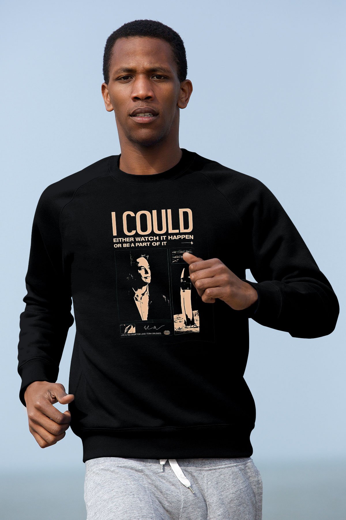 Elon Musk Baskılı Unisex Siyah Sweatshirt
