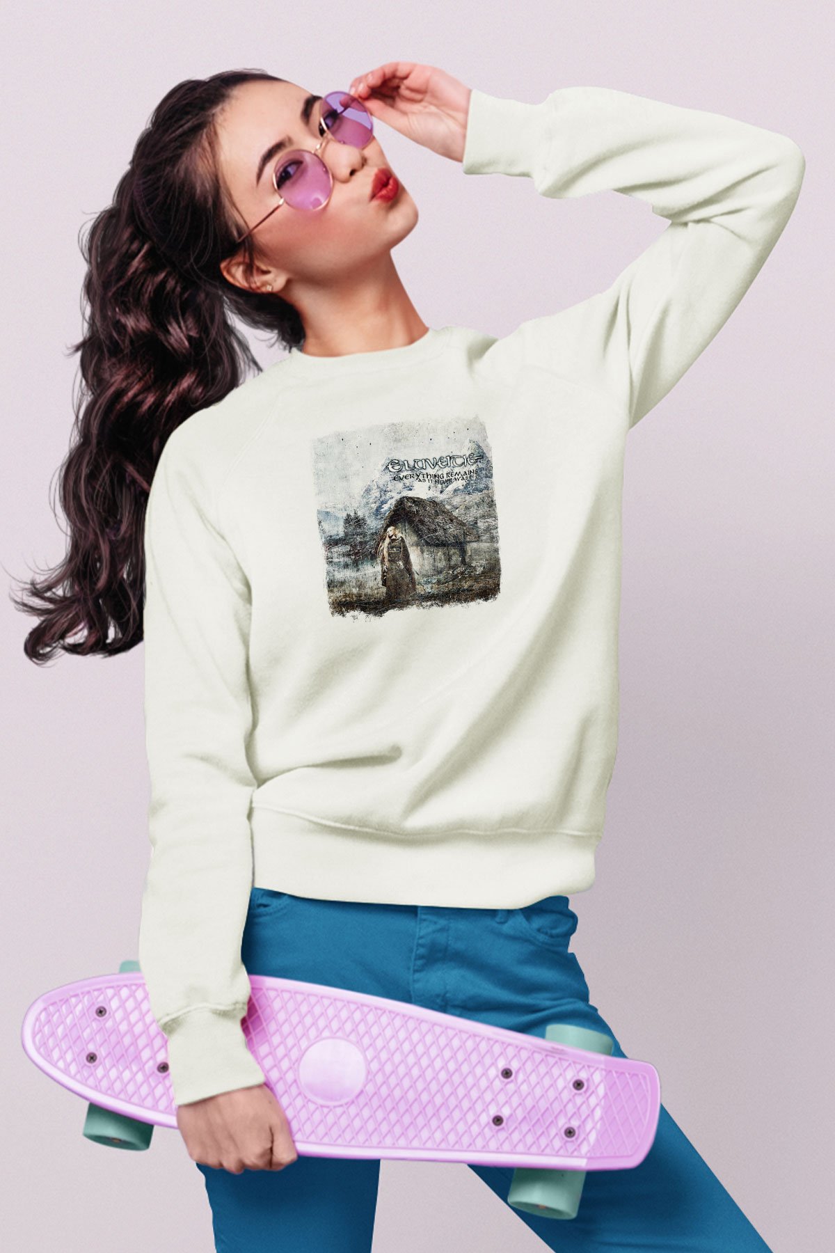 Eluveitie Baskılı Unisex Beyaz Sweatshirt