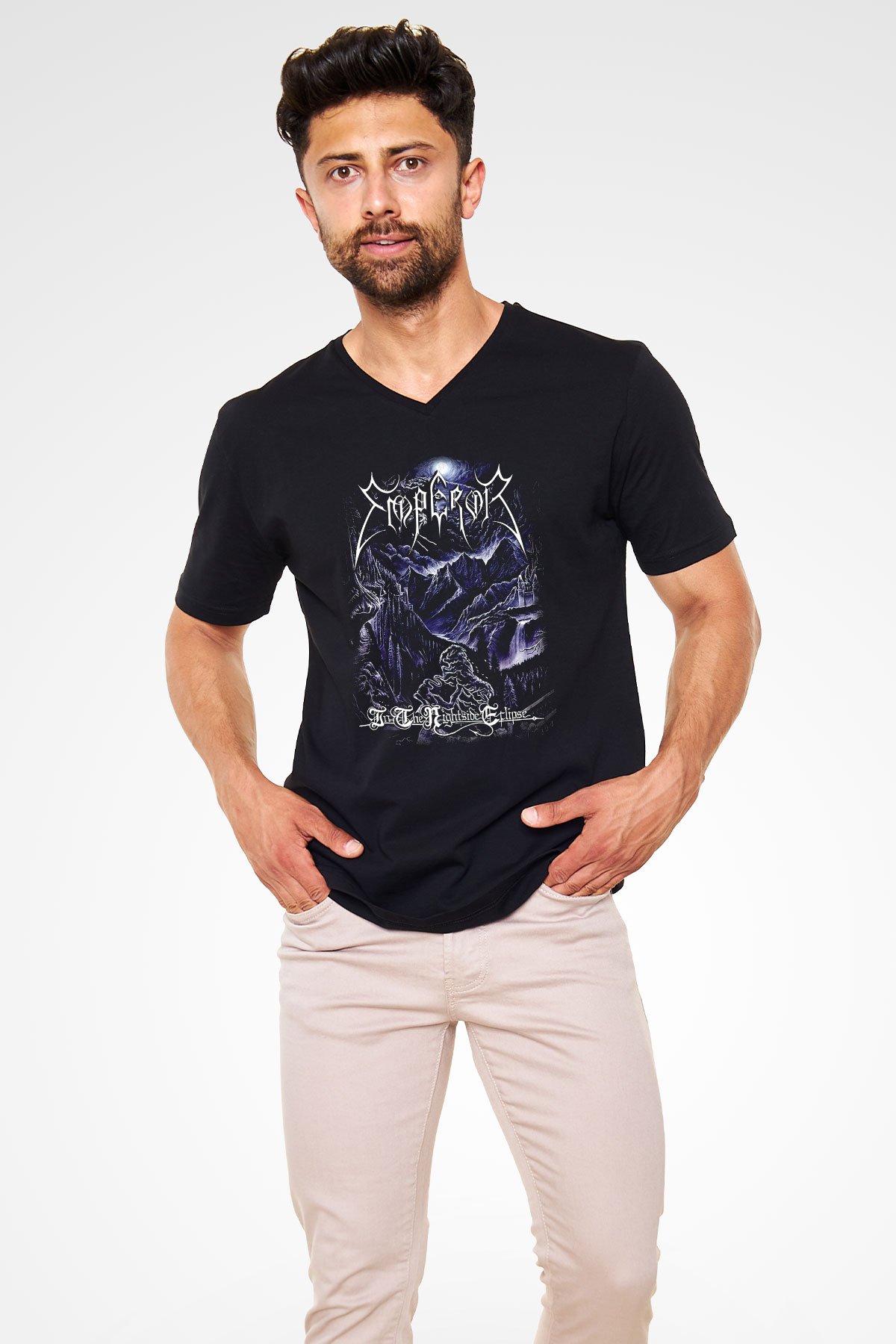Emperor Siyah Unisex V Yaka Tişört T-Shirt