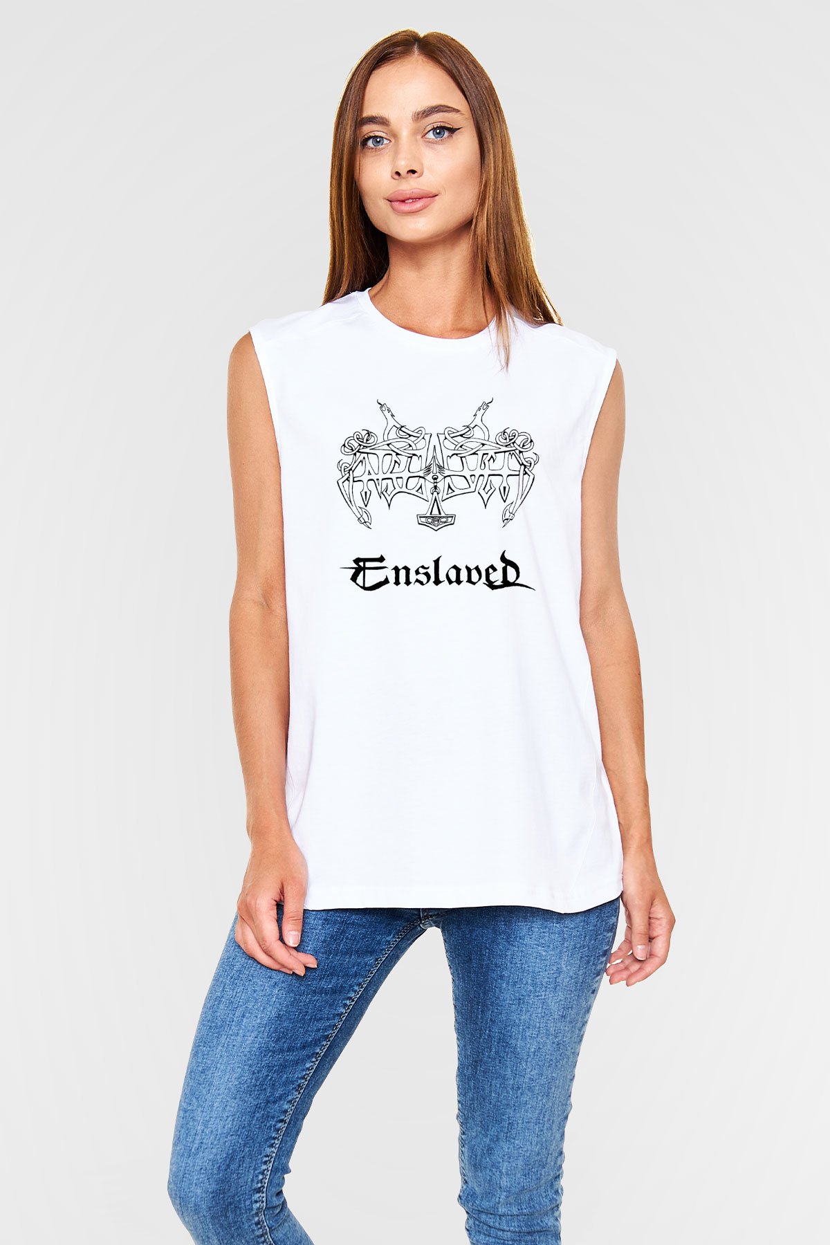 Enslaved Beyaz Unisex Kolsuz Tişört