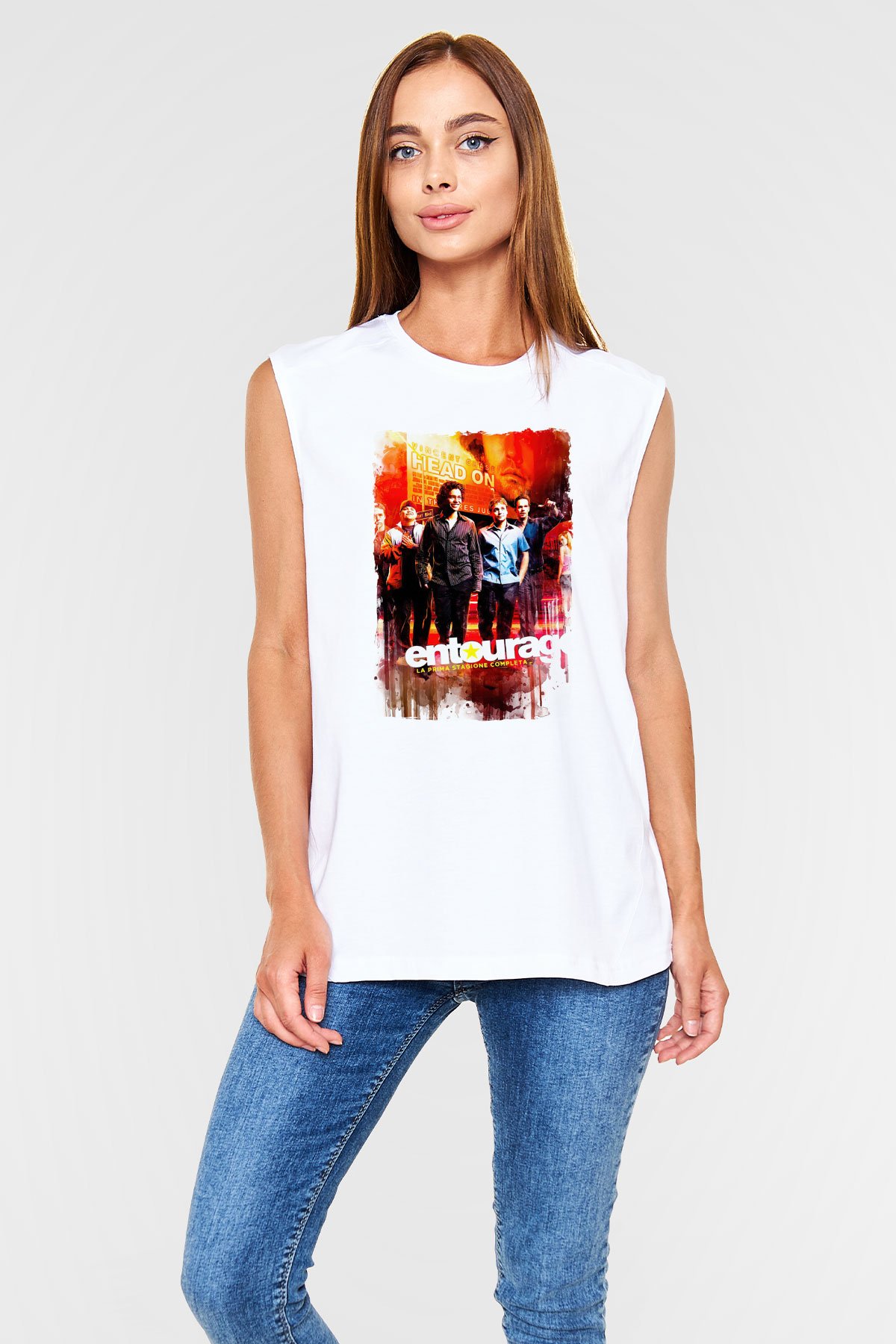 Entourage Beyaz Unisex Kolsuz Tişört