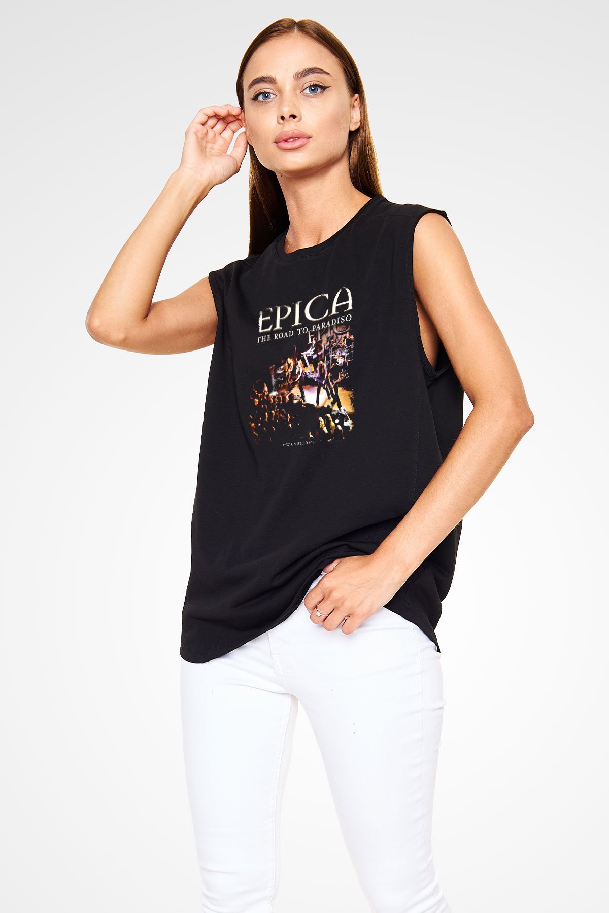 Epica Baskılı Unisex Siyah Kolsuz Tişört