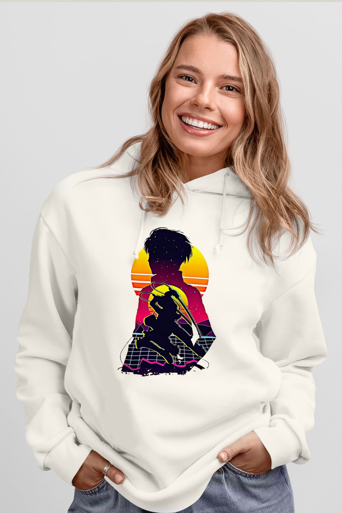 Eren Jaeger Baskılı Beyaz Unisex Hoodie