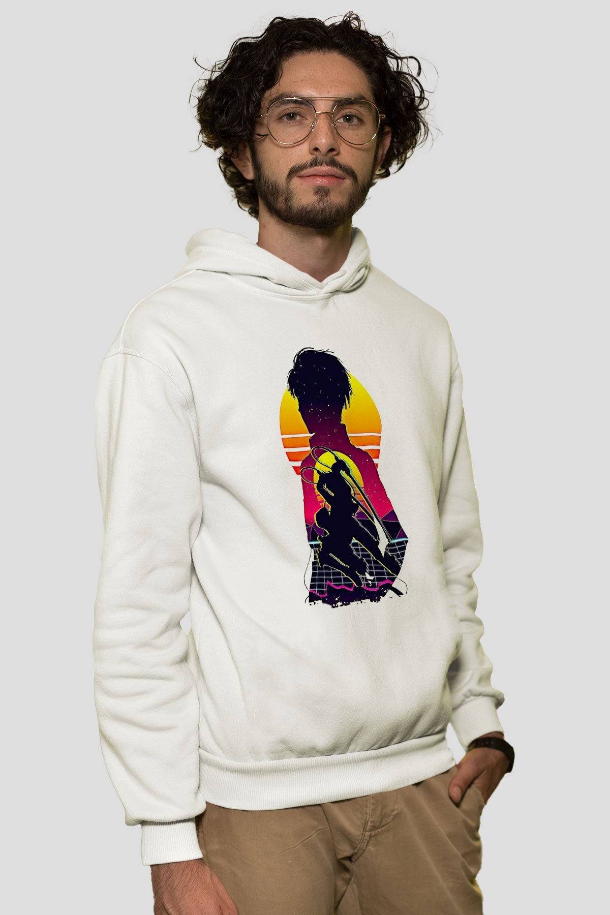 Eren Jaeger Baskılı Beyaz Unisex Hoodie