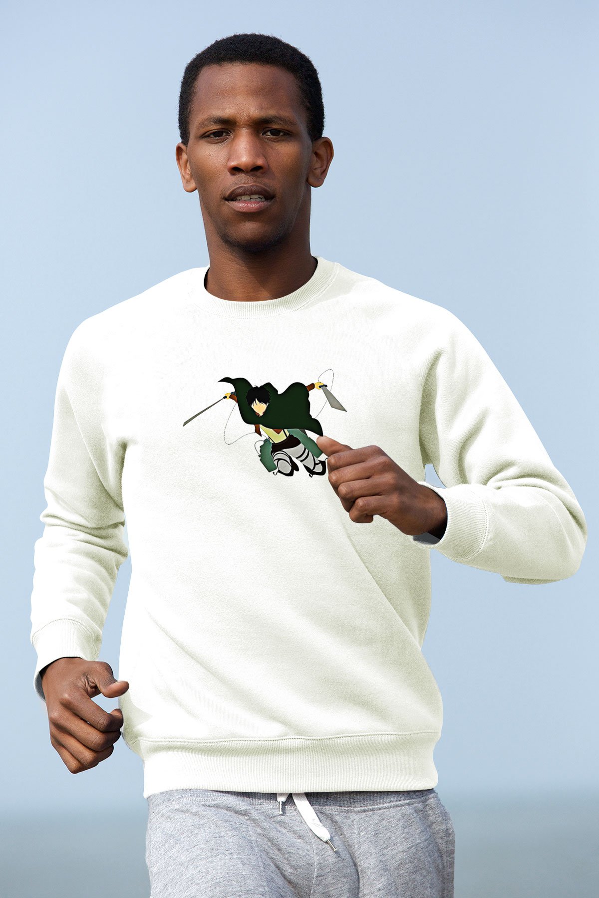 Eren Jaeger Baskılı Beyaz Unisex Sweatshirt