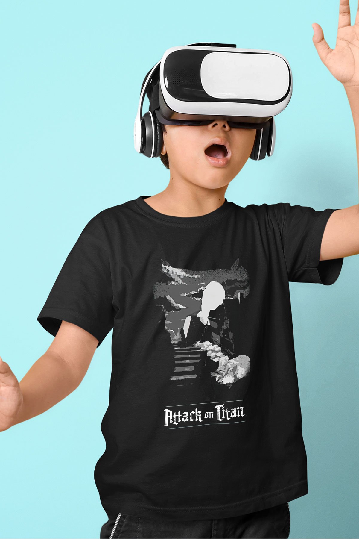 Eren Jaeger Baskılı Unisex Siyah Çocuk Tişört - Tshirt