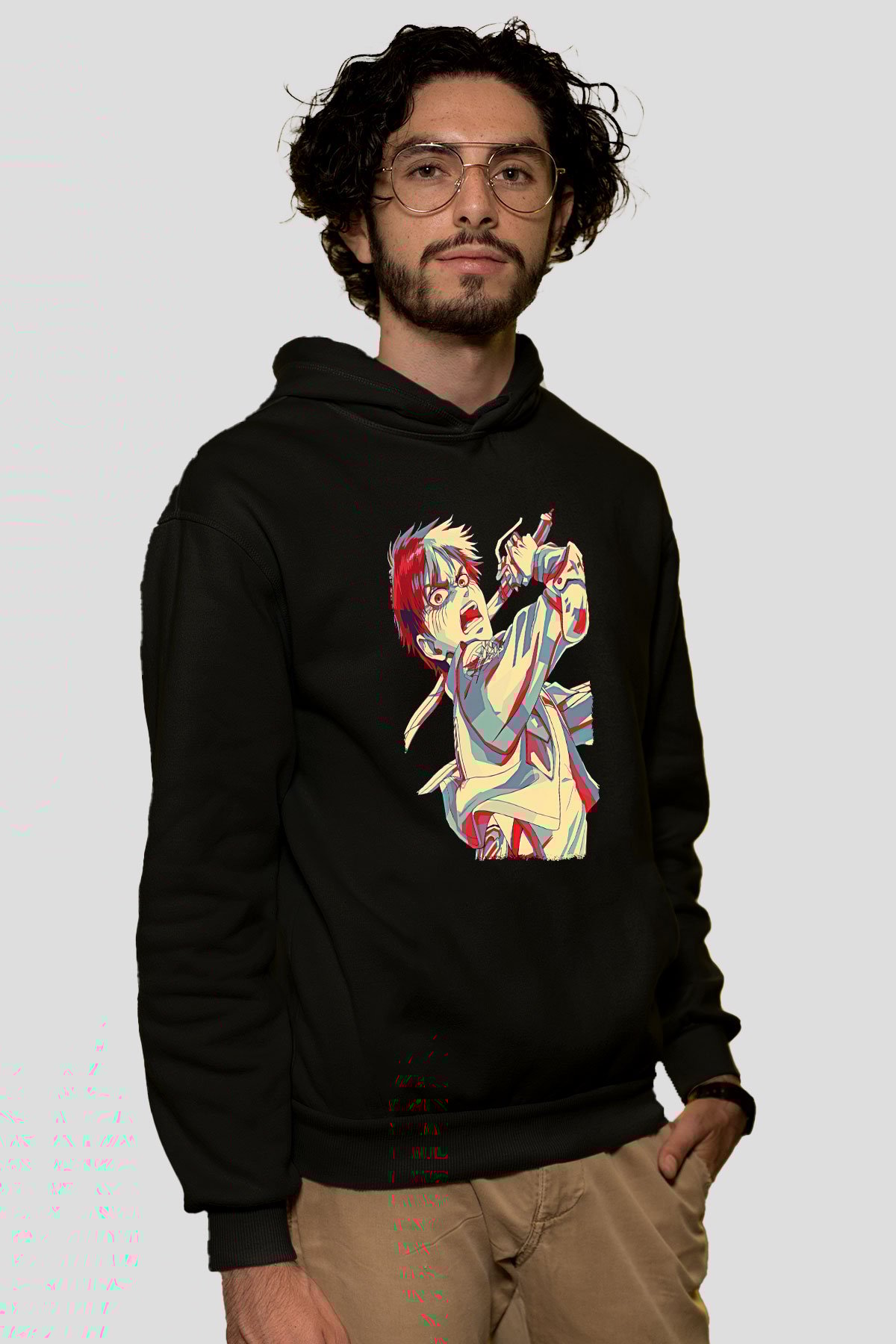 Eren Jaeger Baskılı Unisex Siyah Hoodie