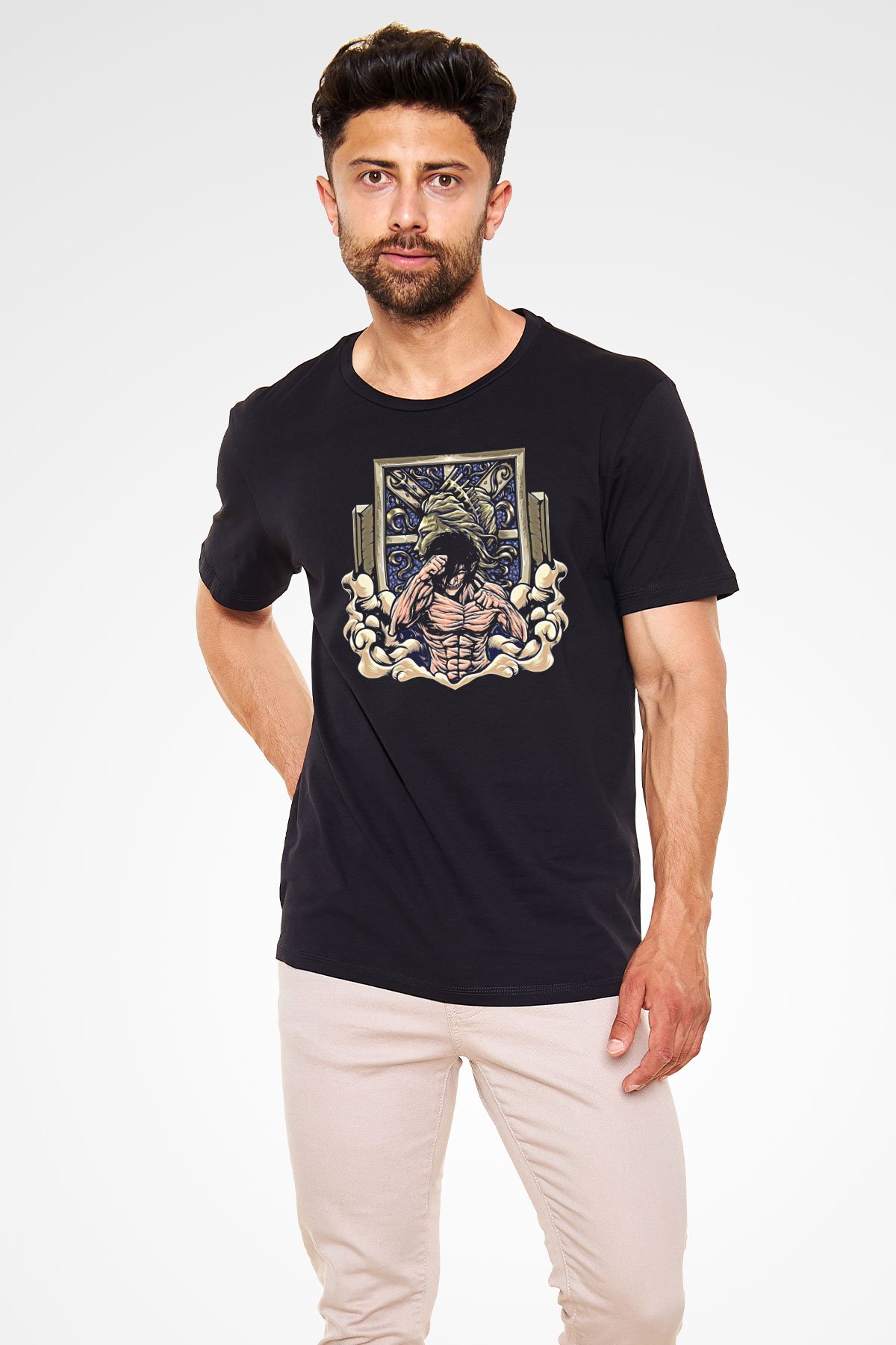 Eren Jaeger Baskılı Unisex Siyah Tişört - Tshirt