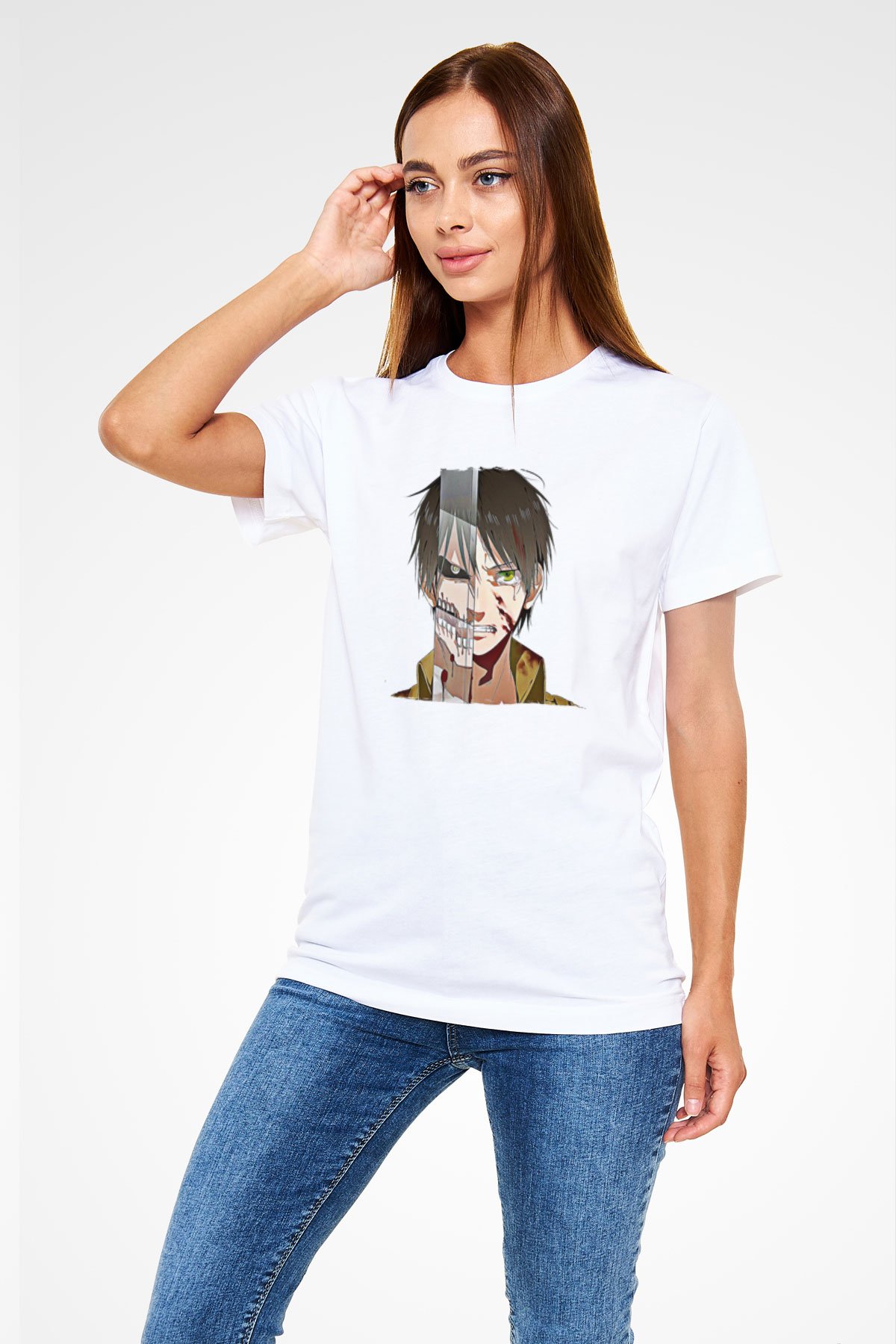 Eren Jaeger Unisex Baskılı Beyaz Tişört - Tshirt