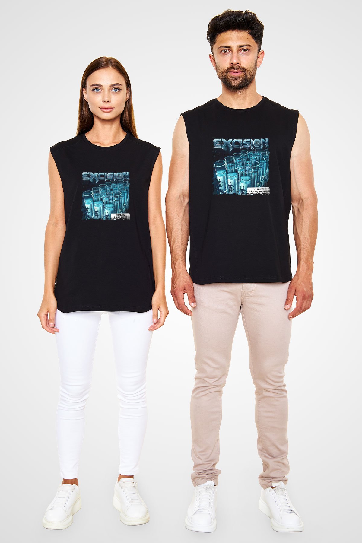Excision Baskılı Unisex Siyah Kolsuz Tişört