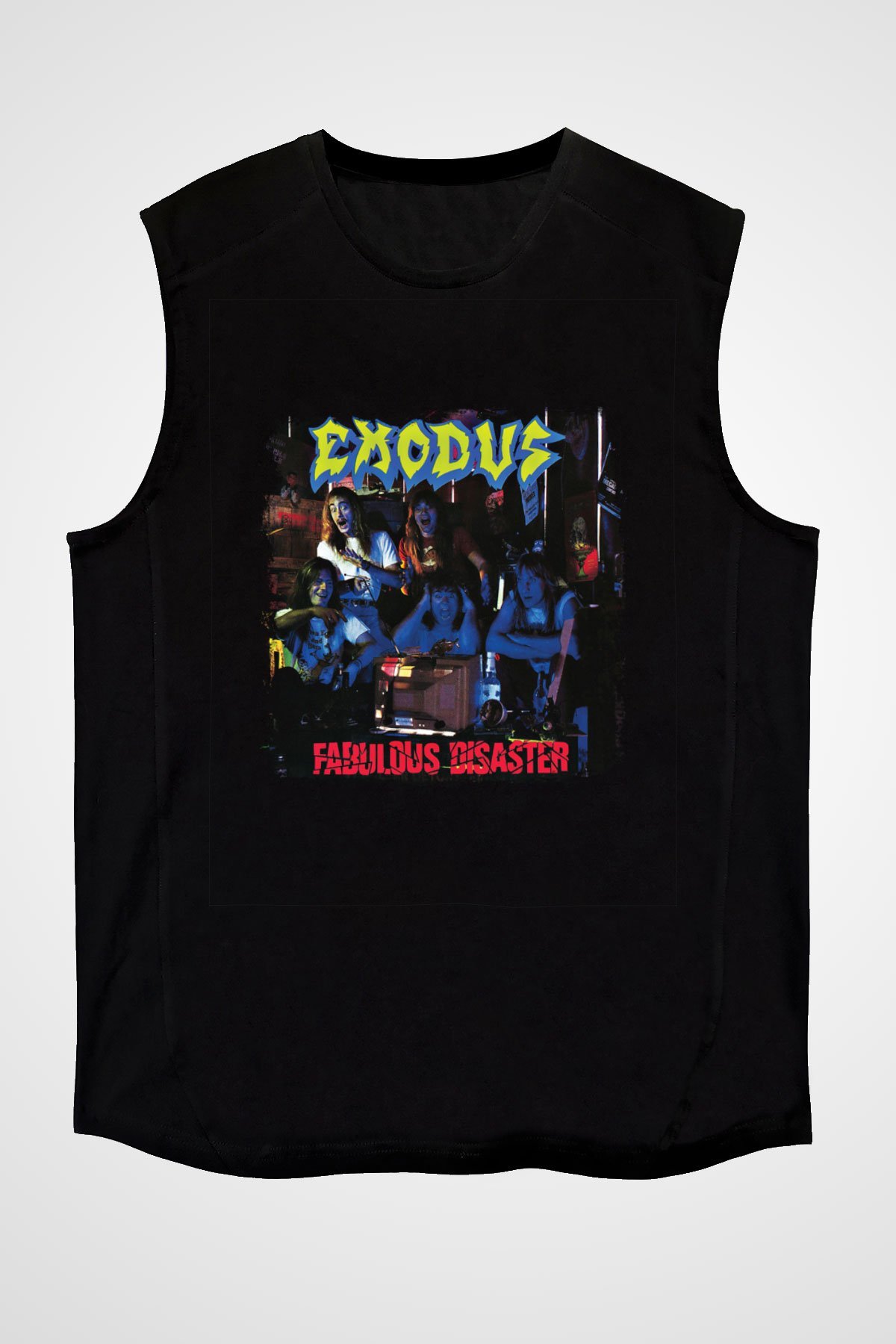 Exodus Baskılı Unisex Siyah Kolsuz Tişört