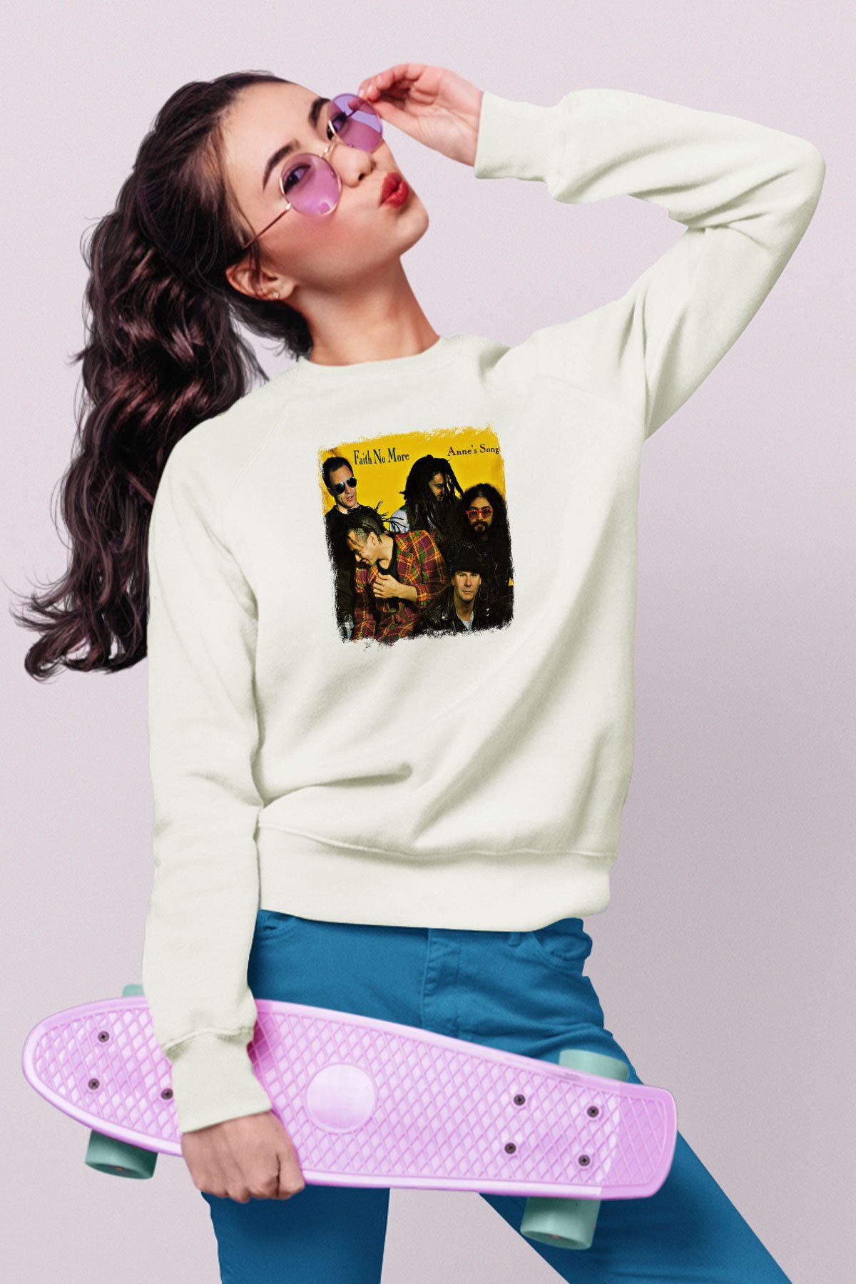 Faith No More Baskılı Unisex Beyaz Sweatshirt