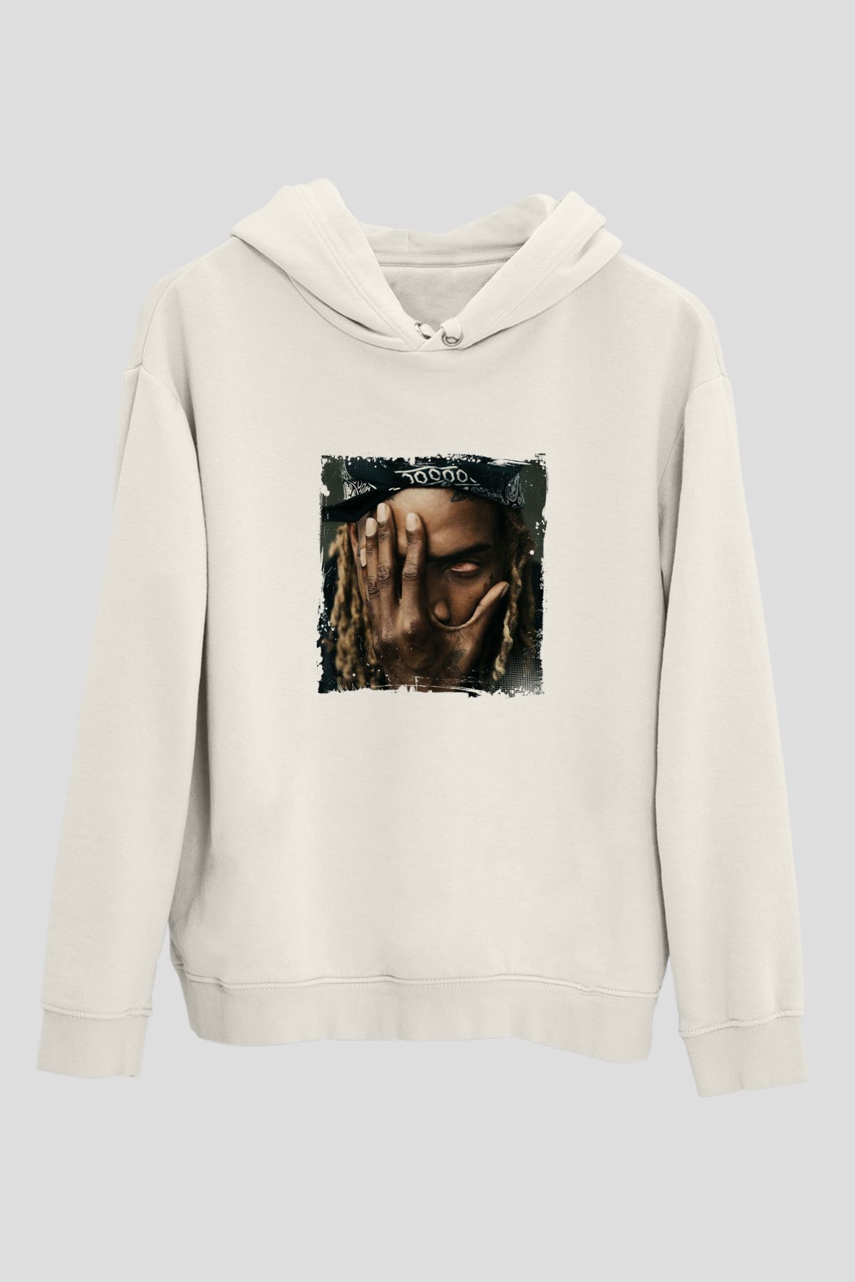 Fetty Wap Baskılı Unisex Beyaz Kapüşonlu Sweatshirt