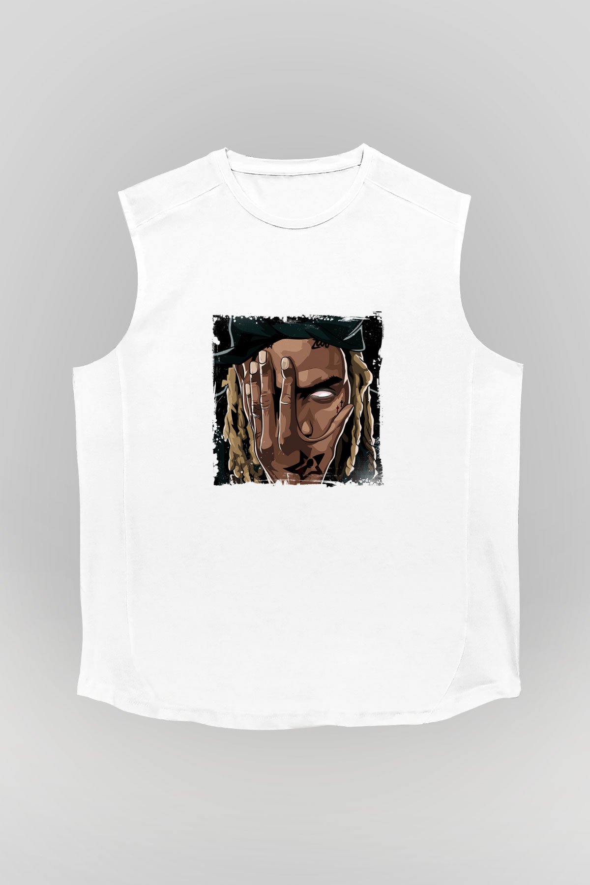 Fetty Wap Baskılı Unisex Beyaz Kolsuz Tişört