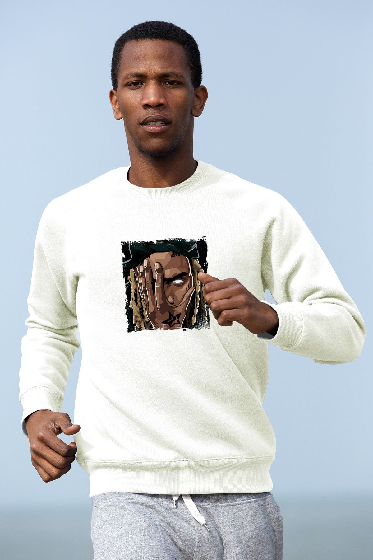 Fetty Wap Baskılı Unisex Beyaz Sweatshirt