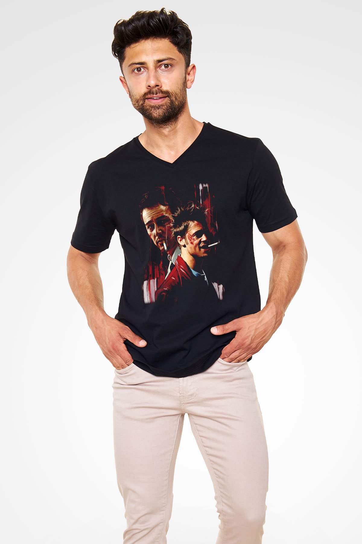 Fight Club Dövüş Klubü Siyah Unisex  V Yaka Tişört