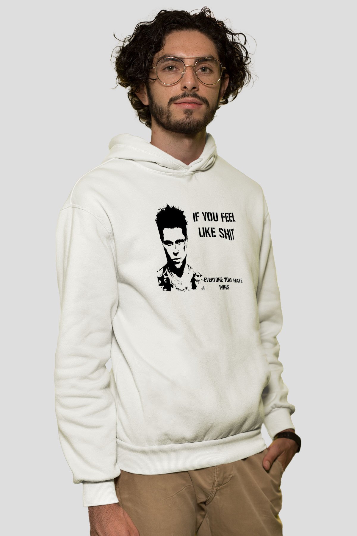 Fight Club (Tyler Durden) Baskılı Beyaz Unisex Hoodie
