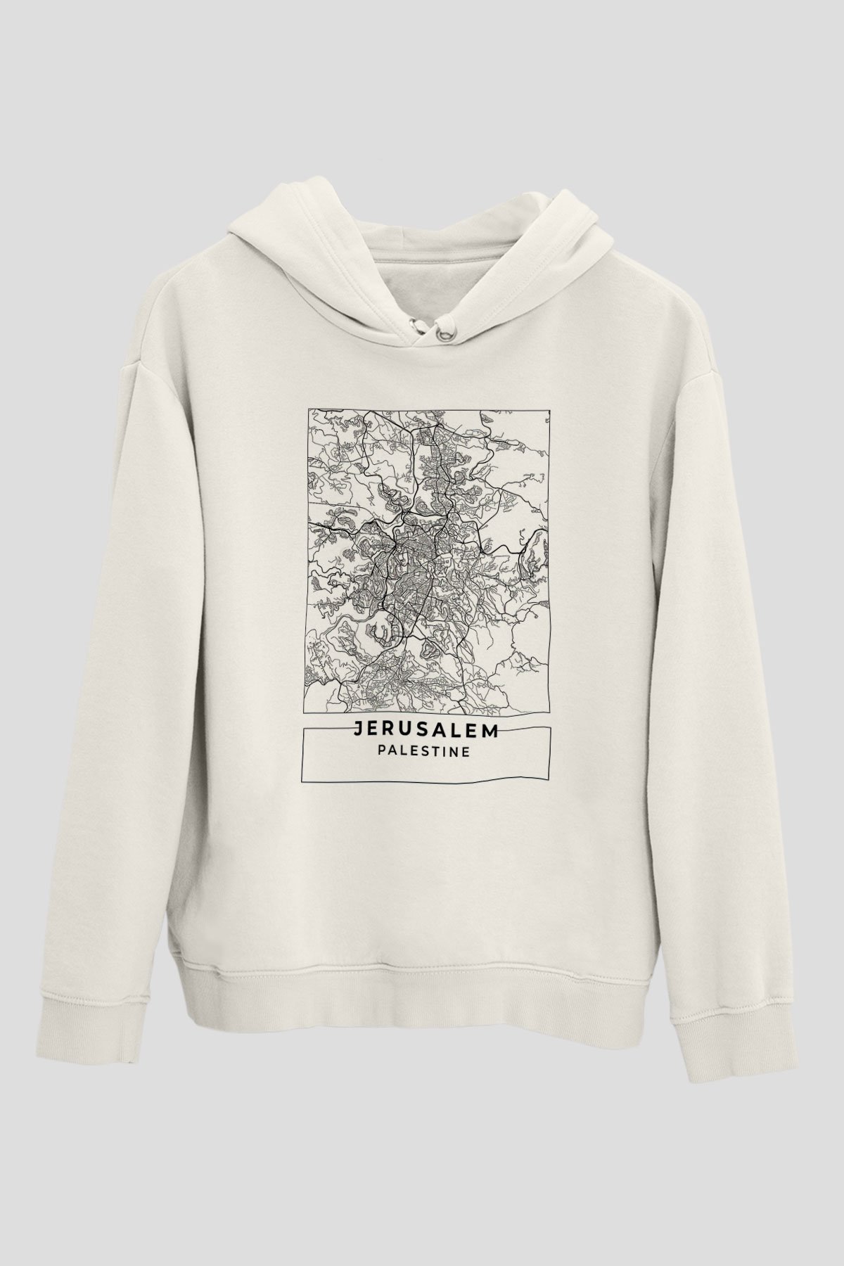 Filistin Baskılı Beyaz Unisex Kapüşonlu Sweatshirt