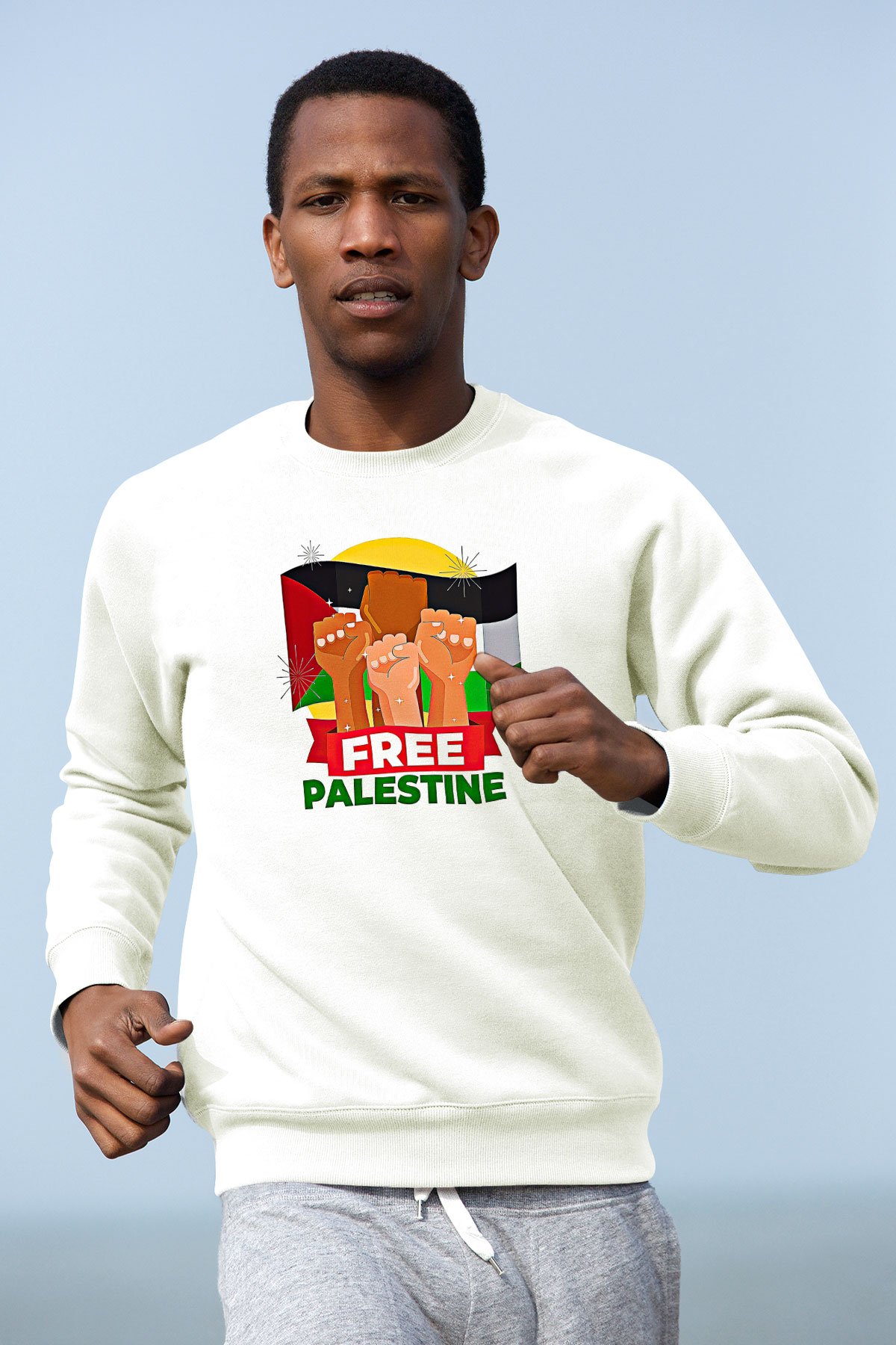Filistin Baskılı Beyaz Unisex Sweatshirt