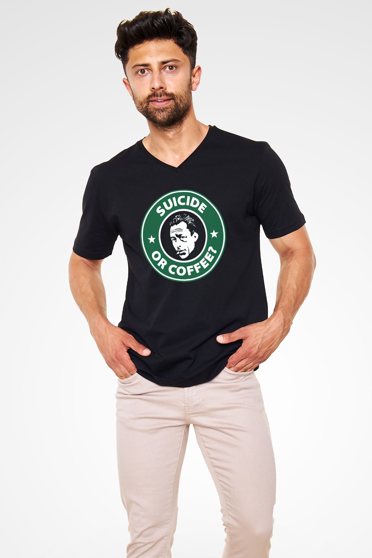Filozof Siyah Unisex V Yaka Tişört