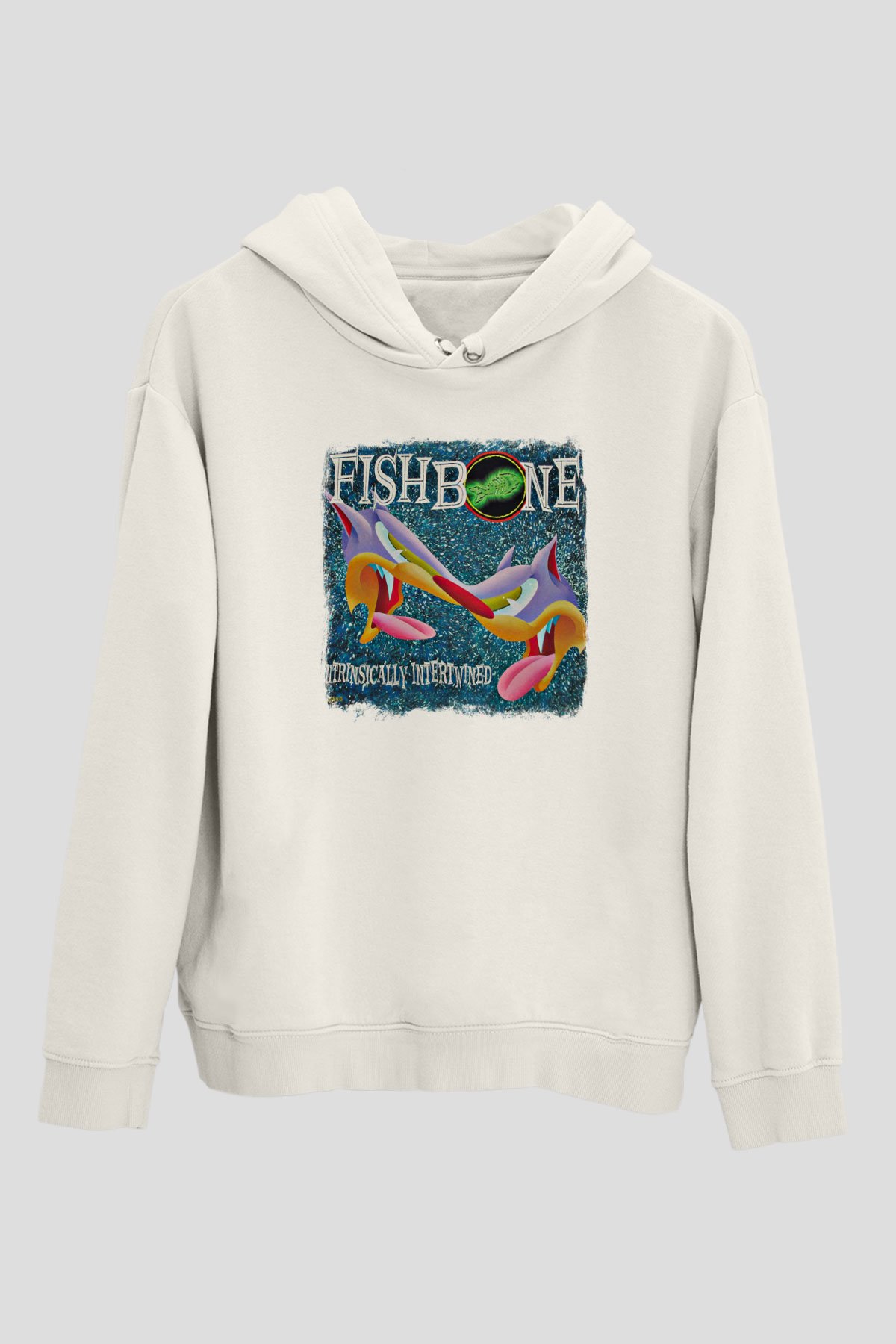Fishbone Baskılı Unisex Beyaz Hoodie