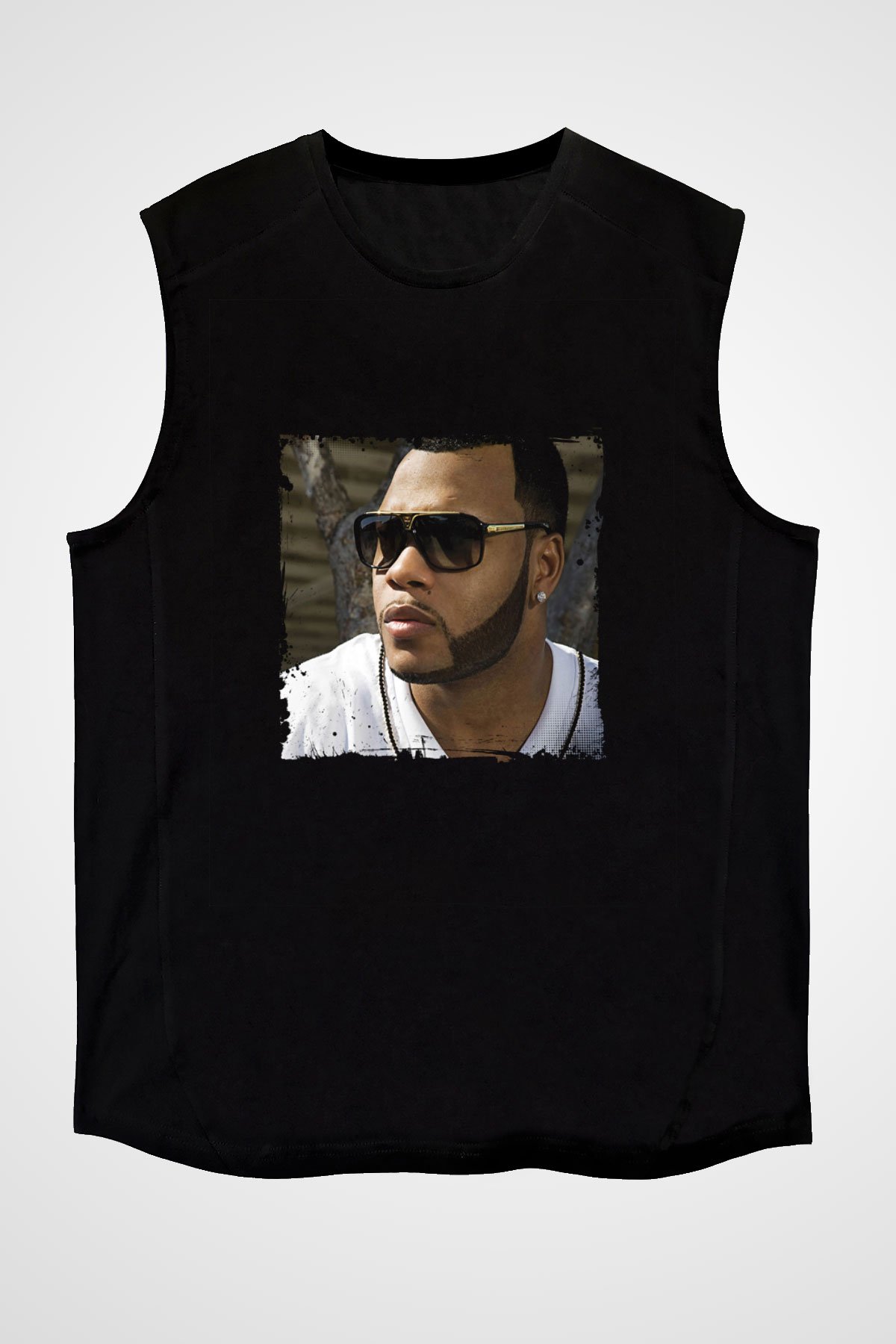 Flo Rida Baskılı Unisex Siyah Kolsuz Tişört