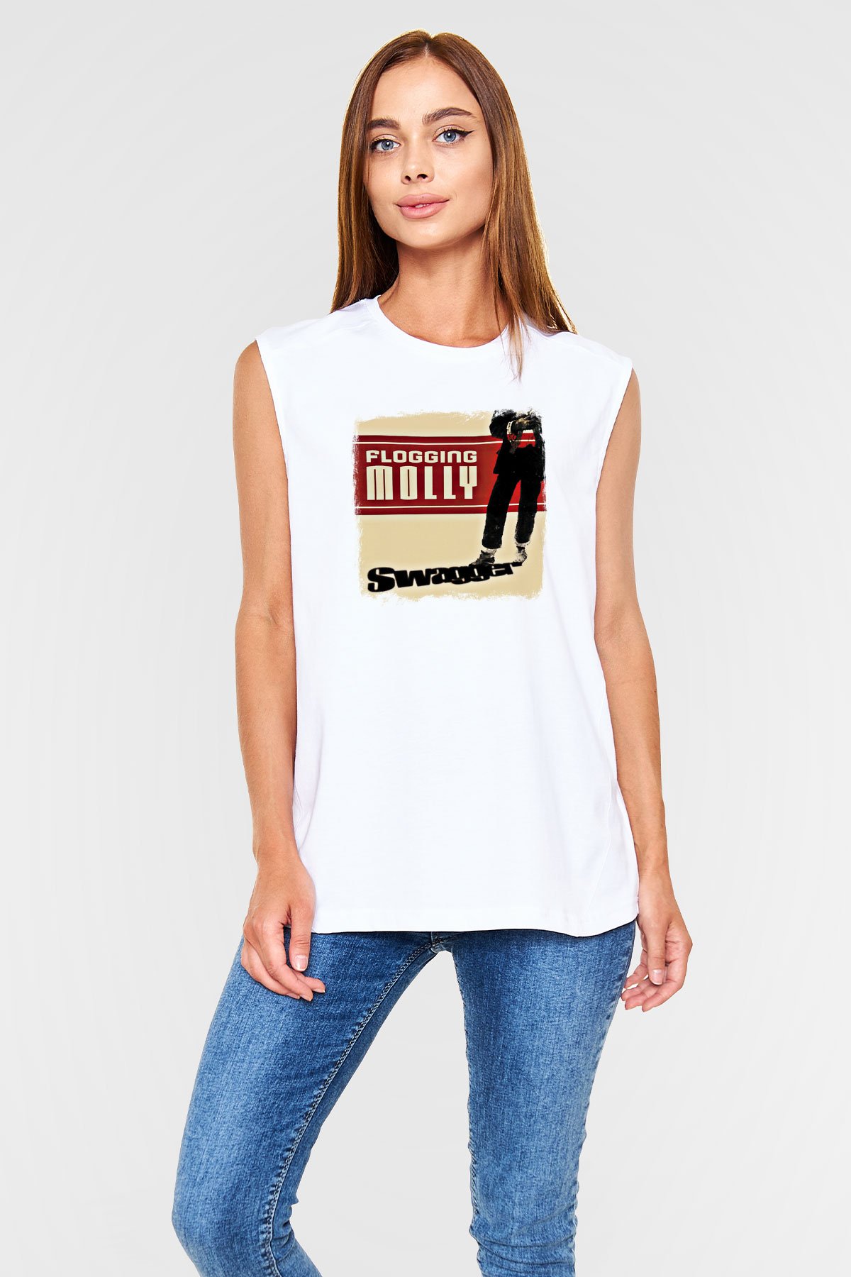 Flogging Molly Baskılı Unisex Beyaz Kolsuz Tişört